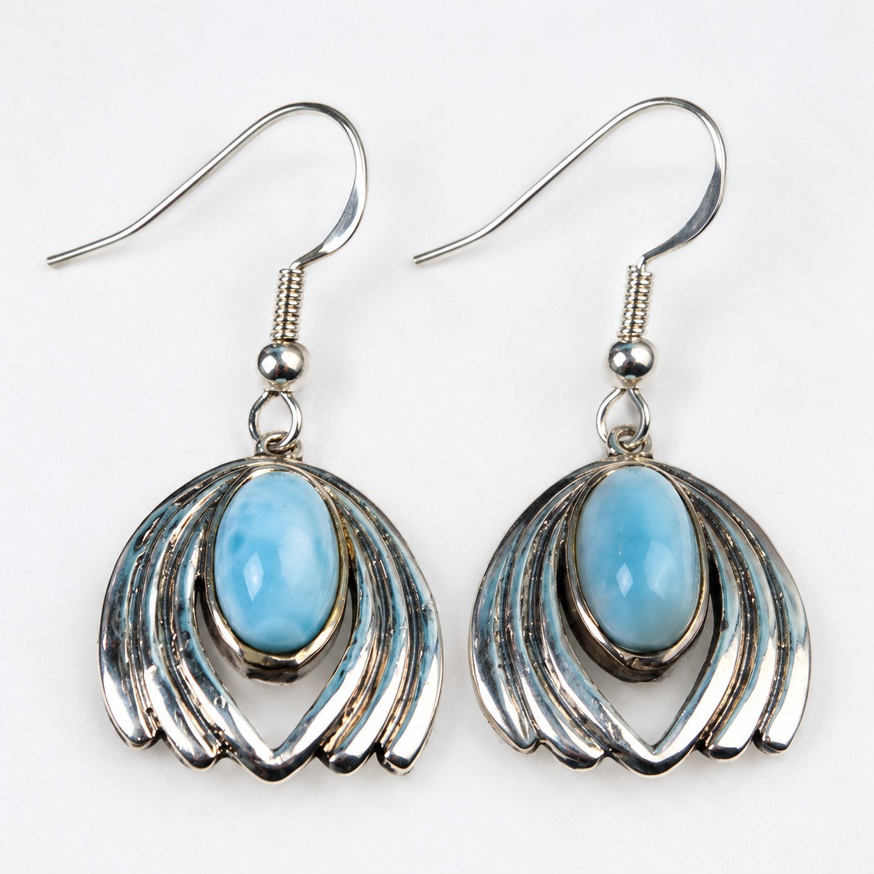 Studio made sky blue Dominican Larimar sterling silver earring 6g – photo 9
