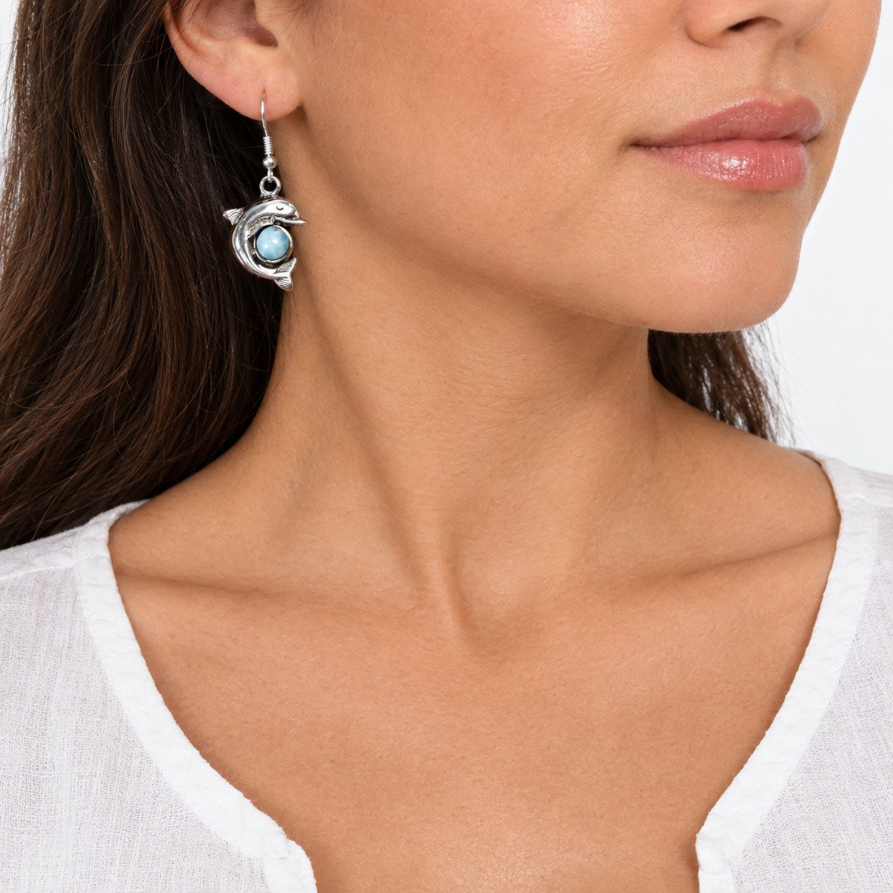 Handcrafted excellence sky blue Dominican Larimar sterling silver earring 4.6g
