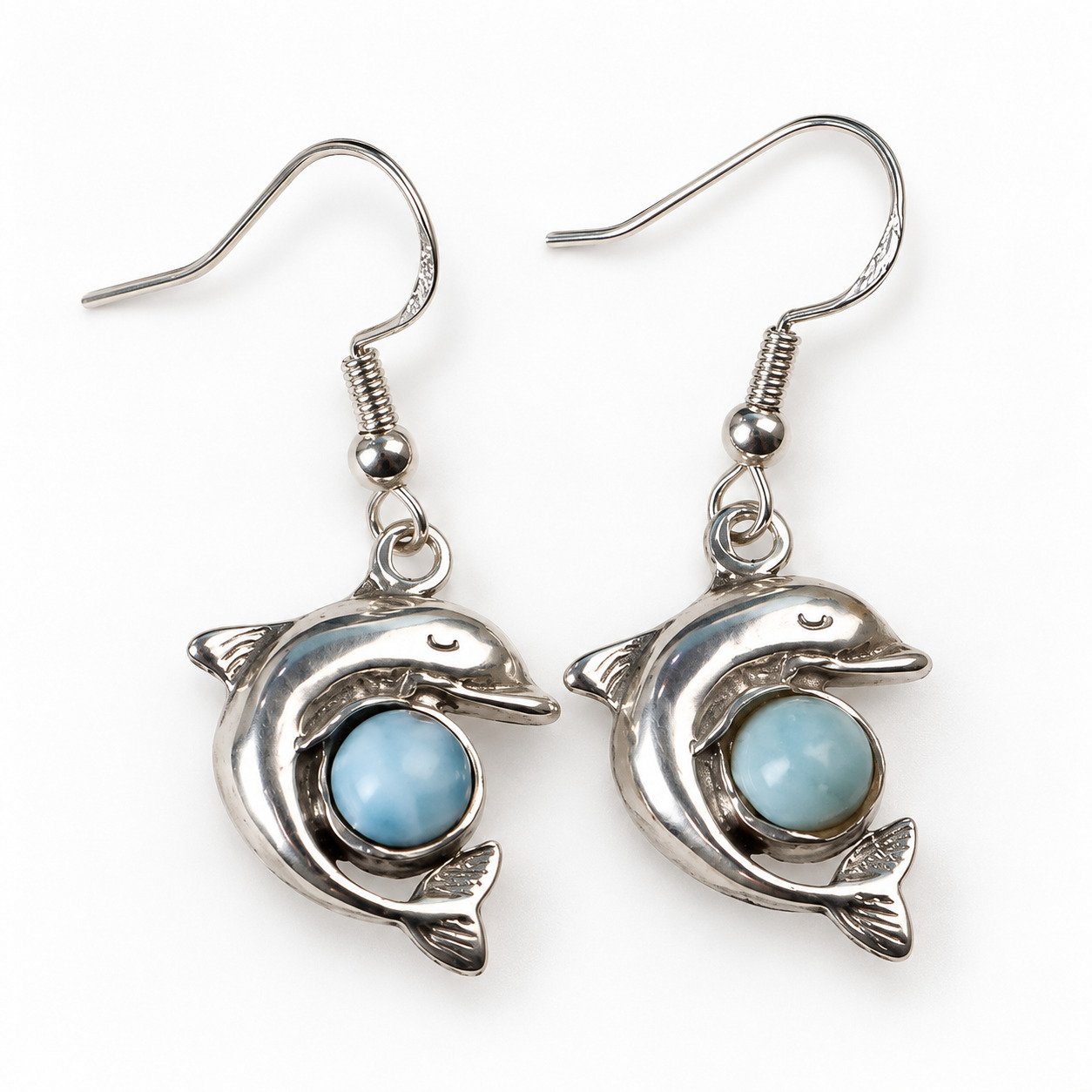 Handcrafted excellence sky blue Dominican Larimar sterling silver earring 4.6g – photo 2