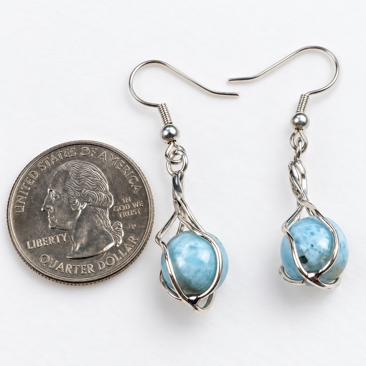 Handcrafted excellence sky blue Dominican Larimar sterling silver earring 4.8g – photo 2