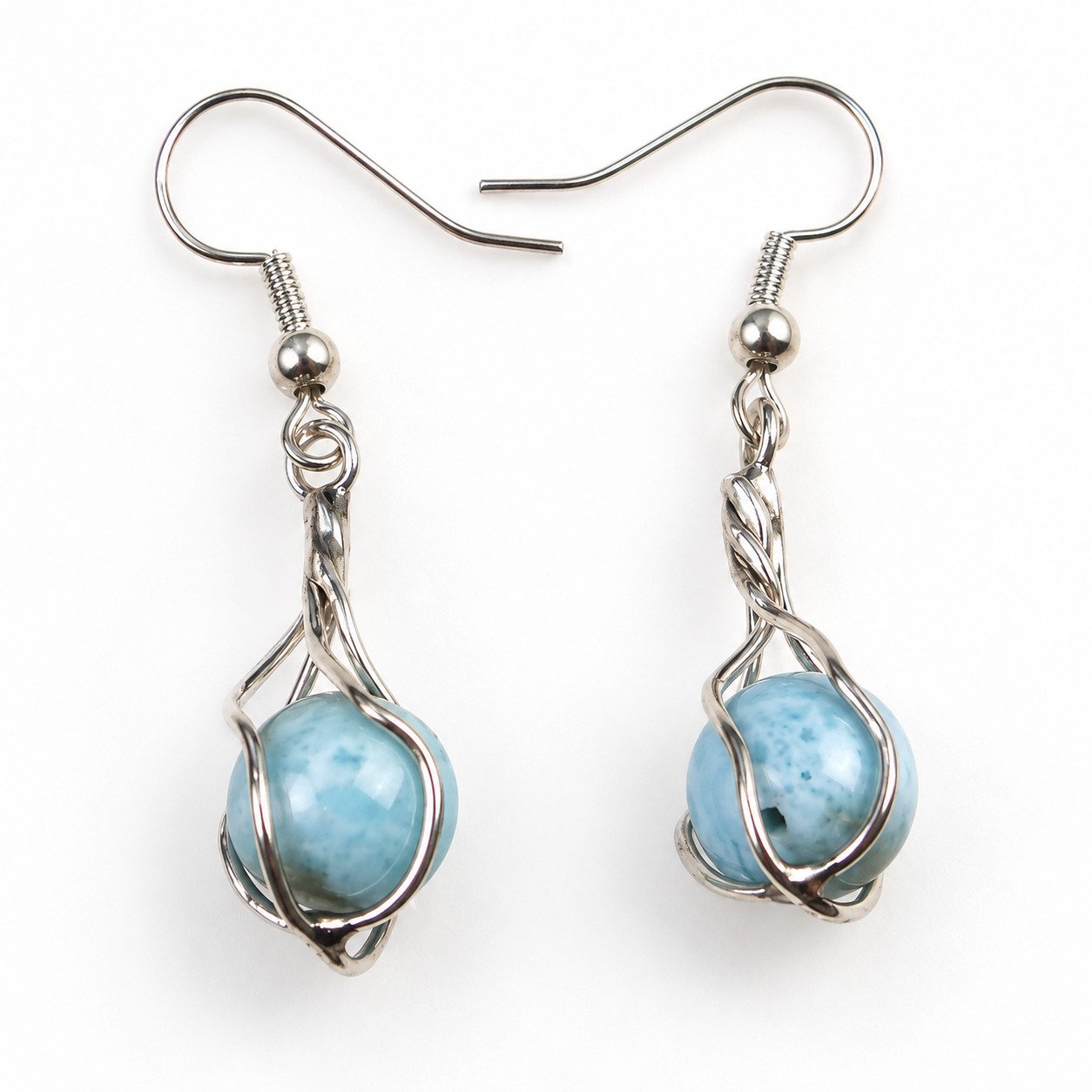 Handcrafted excellence sky blue Dominican Larimar sterling silver earring 4.8g – photo 4