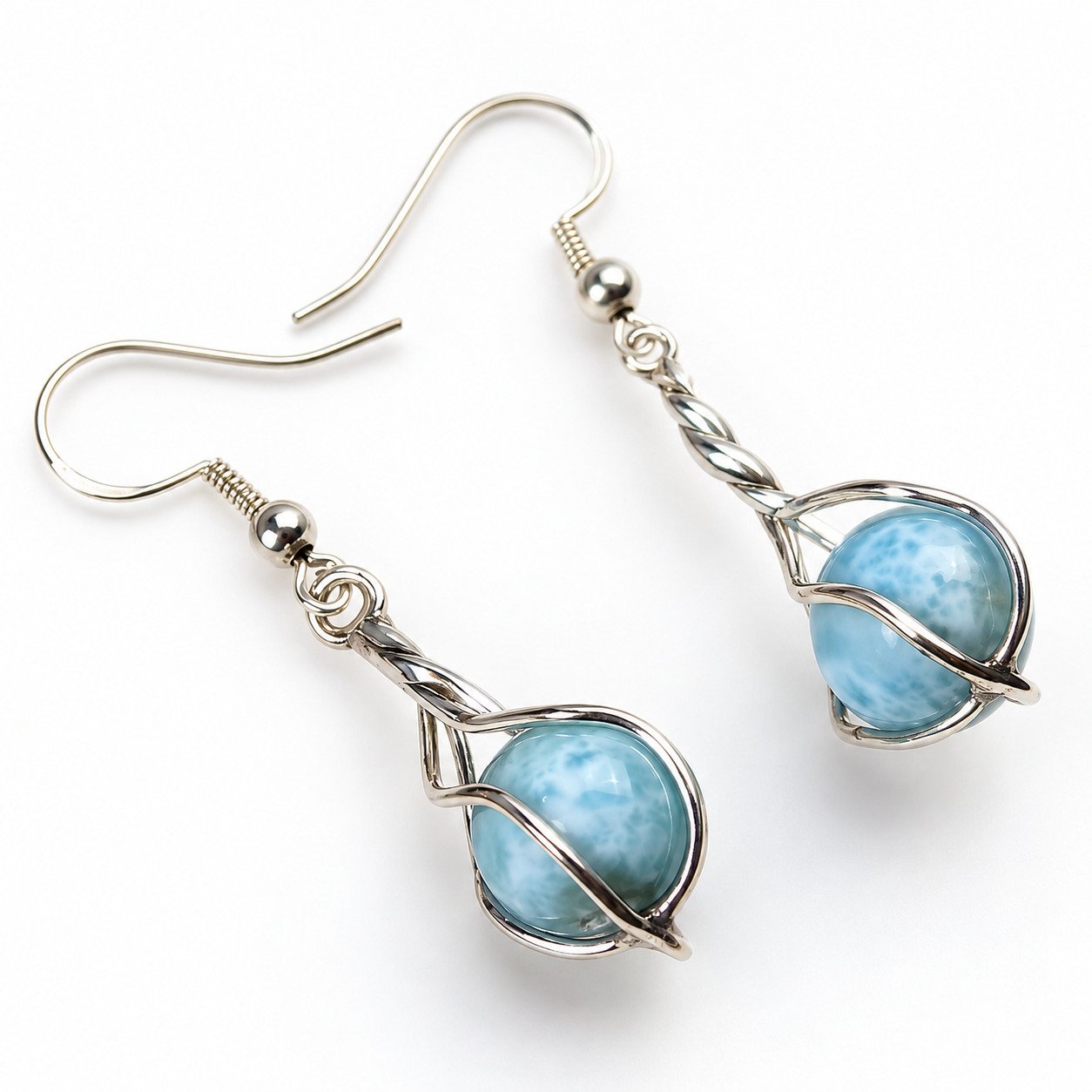 Handcrafted excellence sky blue Dominican Larimar sterling silver earring 4.8g – photo 5