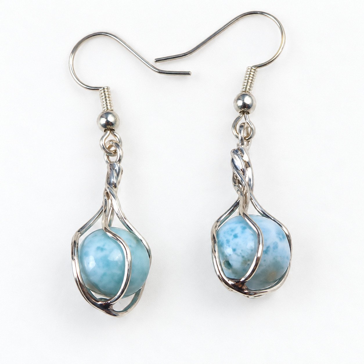 Handcrafted excellence sky blue Dominican Larimar sterling silver earring 4.8g – photo 7