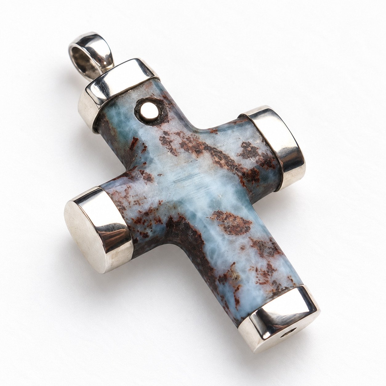 Heritage craftsmanship red blue Dominican Larimar sterling silver pendant 13.7g