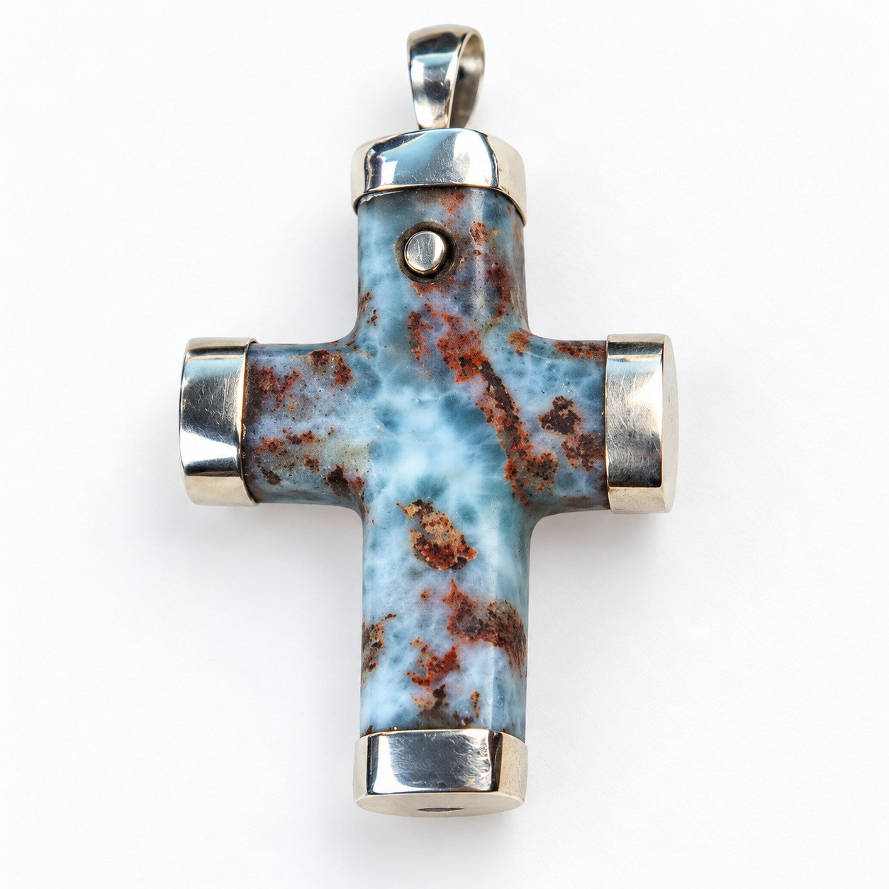 Heritage craftsmanship red blue Dominican Larimar sterling silver pendant 13.7g – photo 3