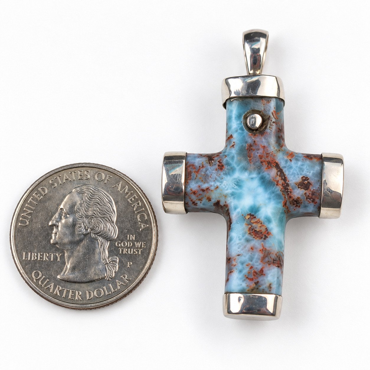 Heritage craftsmanship red blue Dominican Larimar sterling silver pendant 13.7g – photo 6