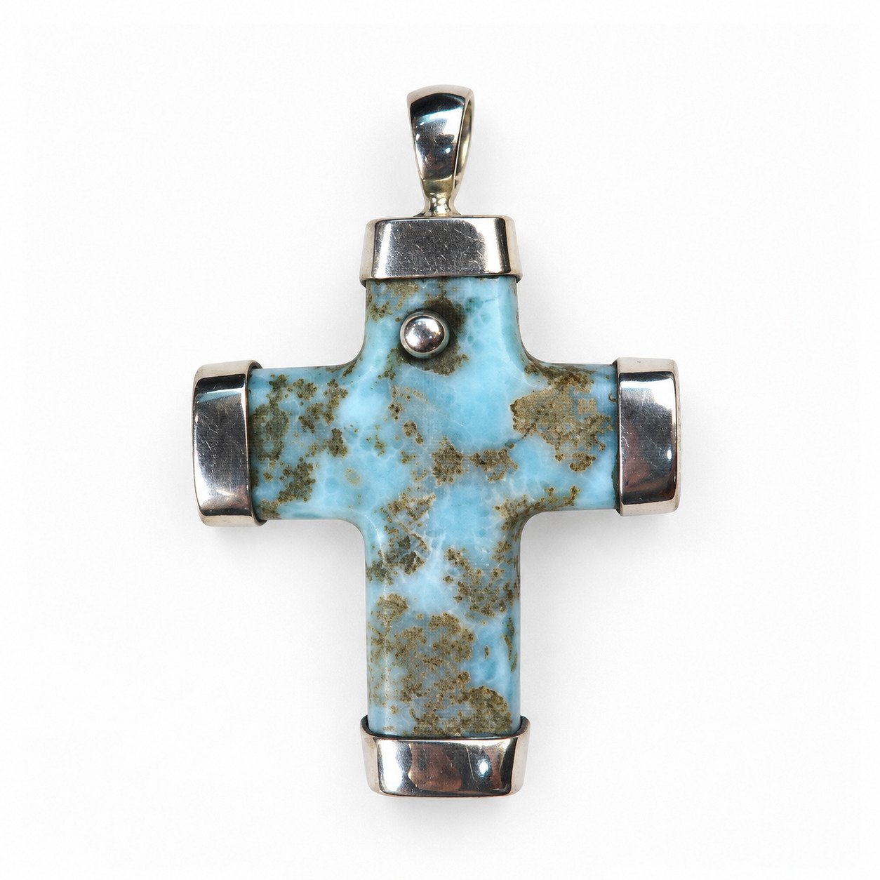 Heritage craftsmanship red blue Dominican Larimar sterling silver pendant 12.5g