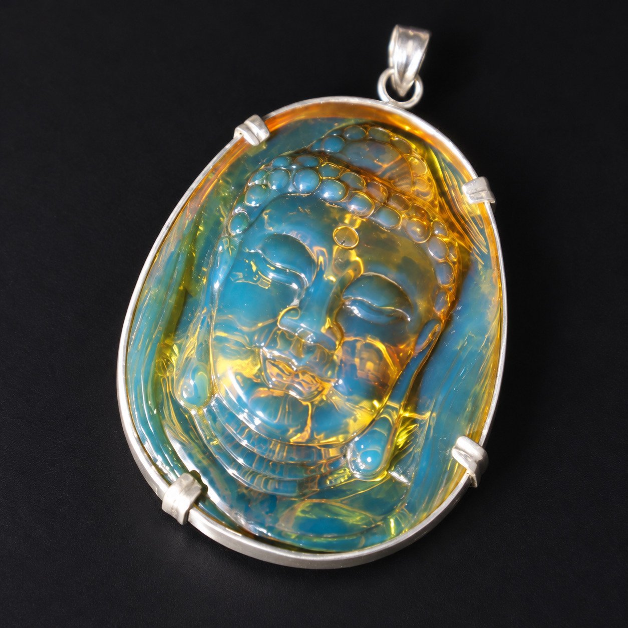 Premium sky blue Dominican amber sterling silver amber 19.6g buddah carving – photo 2