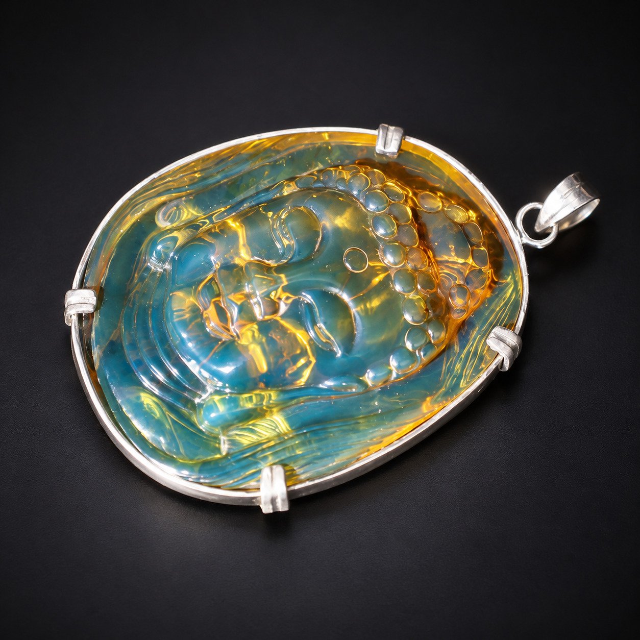 Premium sky blue Dominican amber sterling silver amber 19.6g buddah carving – photo 4