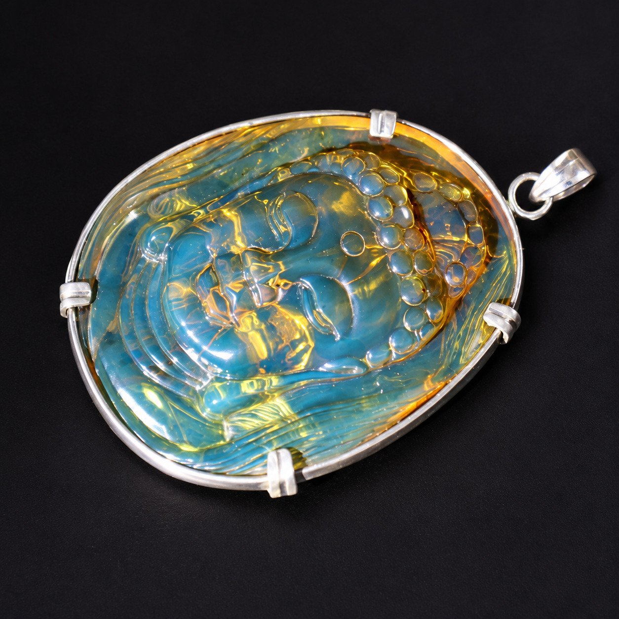 Premium sky blue Dominican amber sterling silver amber 19.6g buddah carving – photo 5