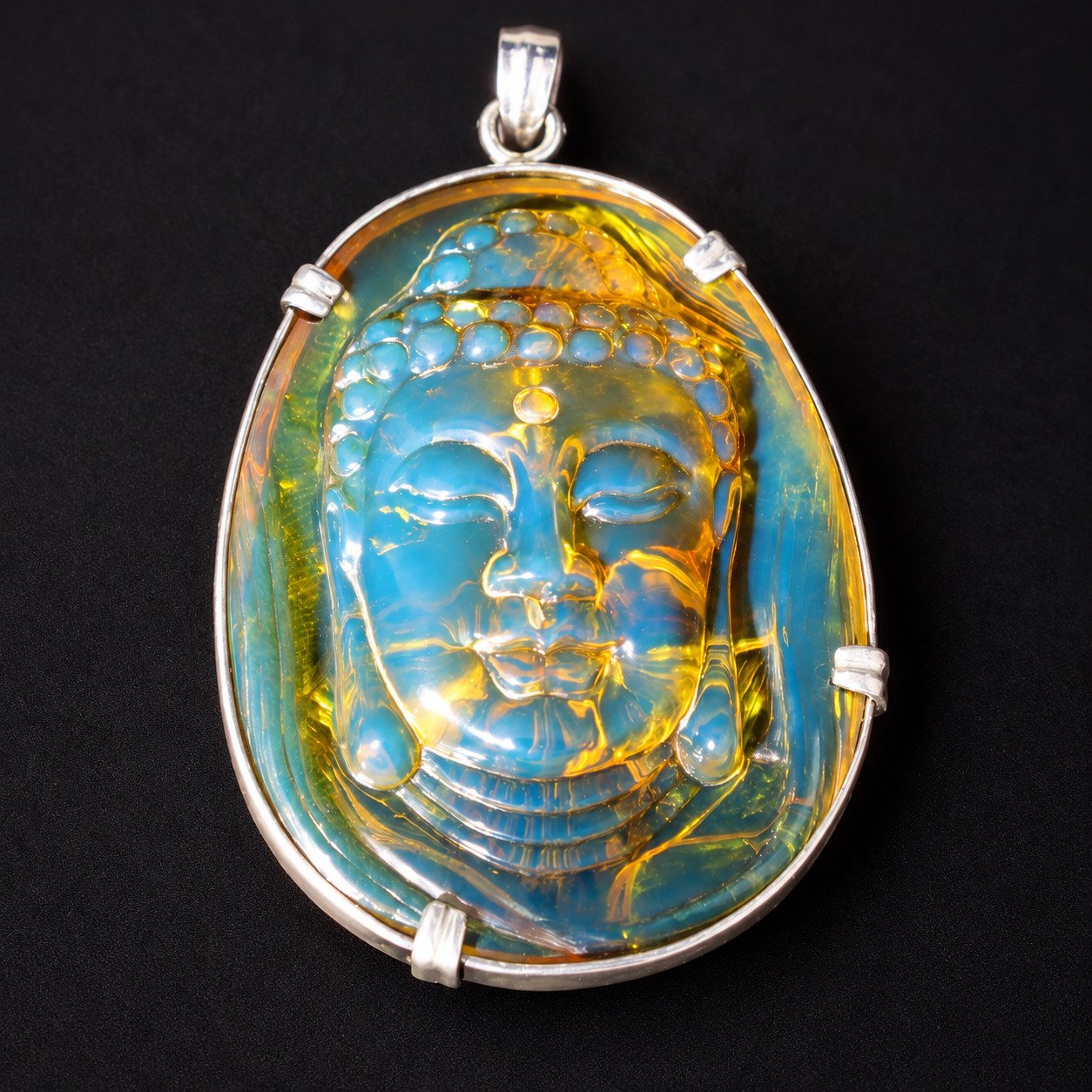 Premium sky blue Dominican amber sterling silver amber 19.6g buddah carving – photo 6