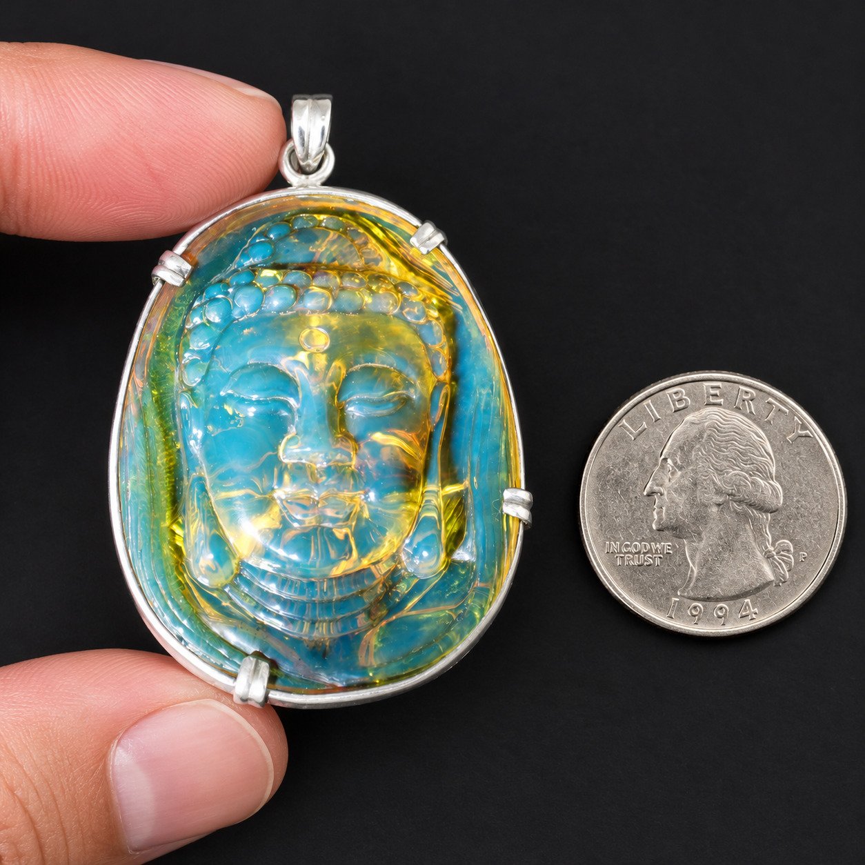 Premium sky blue Dominican amber sterling silver amber 19.6g buddah carving – photo 7