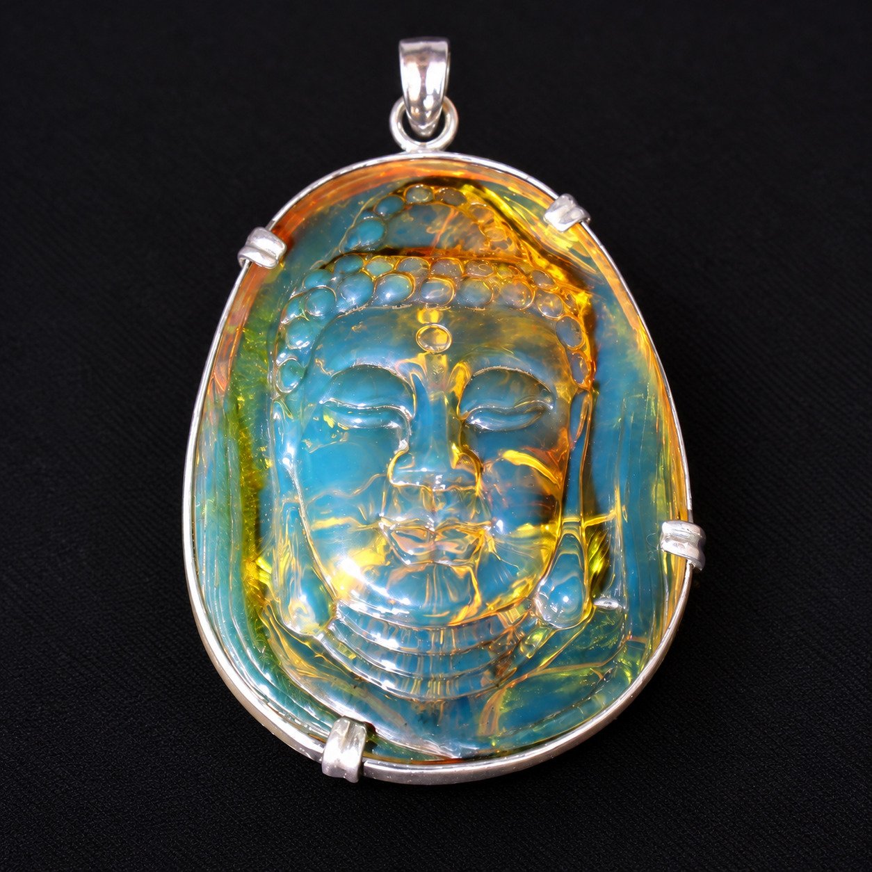 Premium sky blue Dominican amber sterling silver amber 19.6g buddah carving – photo 8