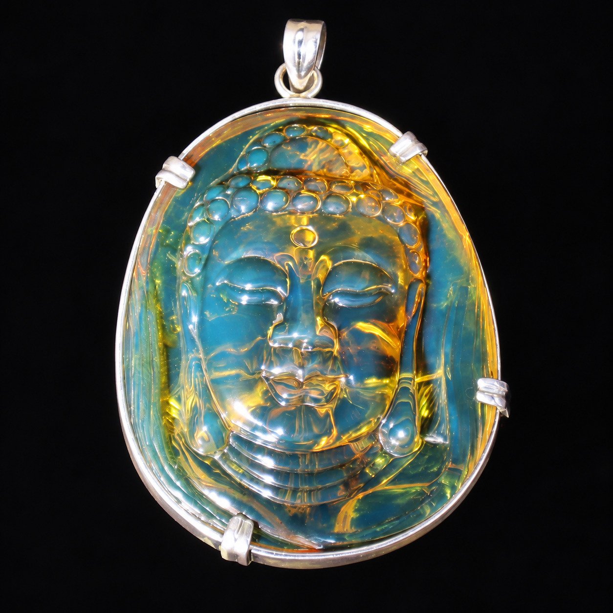 Premium sky blue Dominican amber sterling silver amber 19.6g buddah carving – photo 10