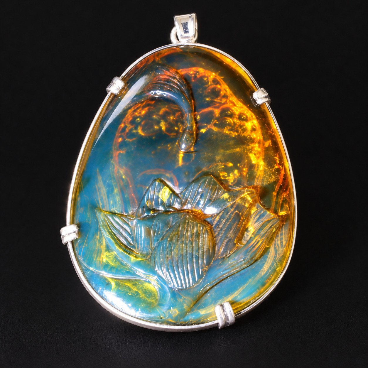 Premium sky blue Dominican amber sterling silver amber 19.6g buddah carving – photo 11