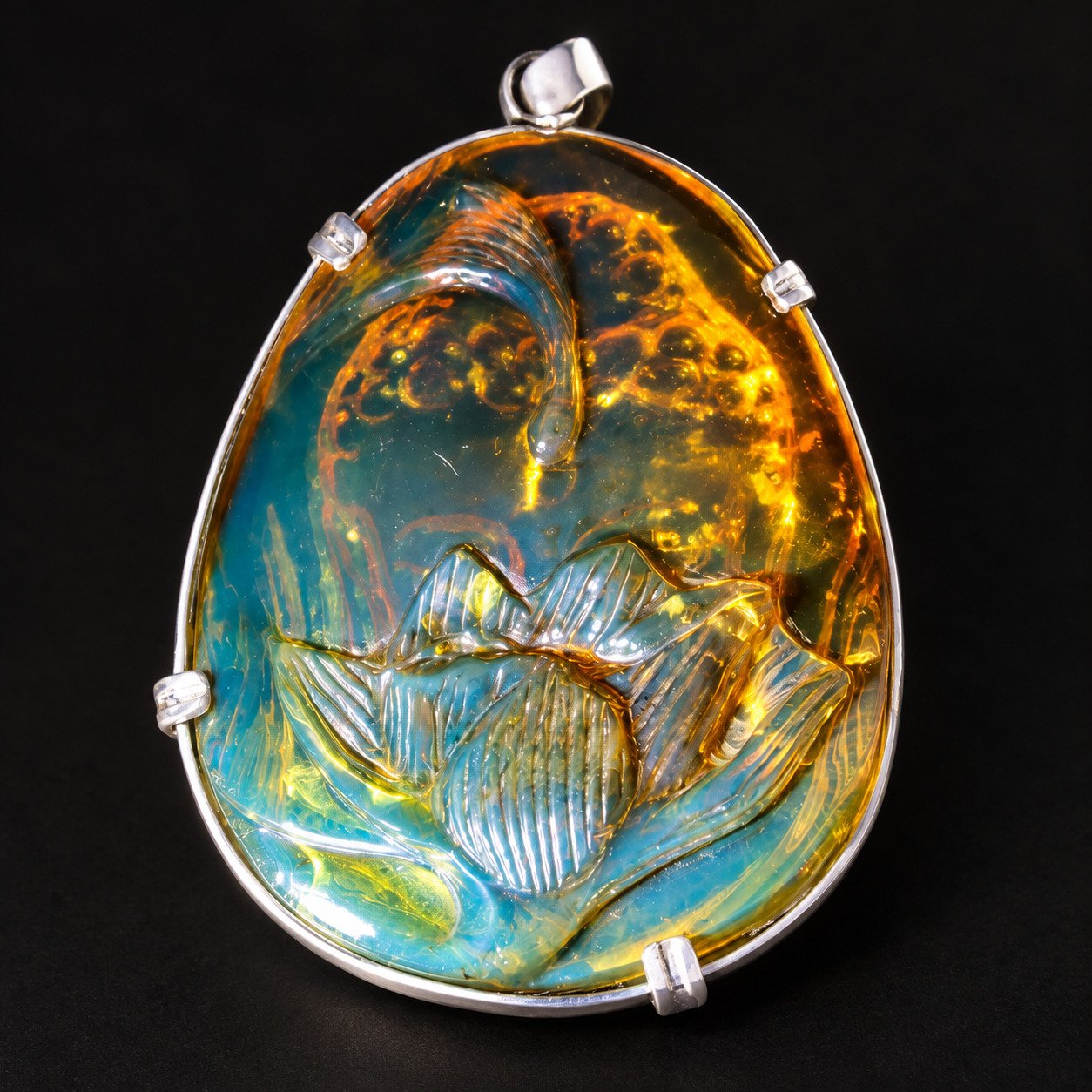 Premium sky blue Dominican amber sterling silver amber 19.6g buddah carving – photo 12