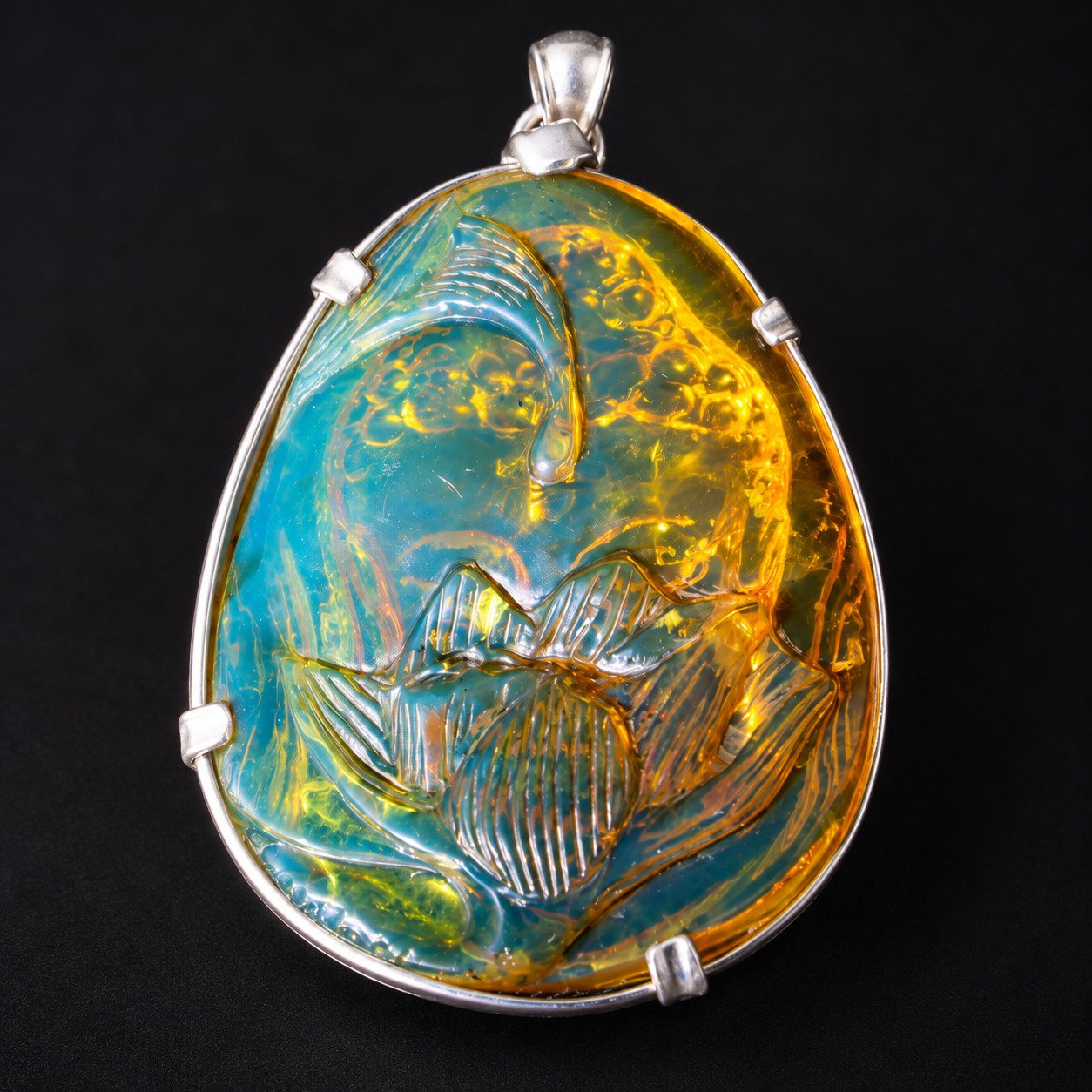 Premium sky blue Dominican amber sterling silver amber 19.6g buddah carving – photo 13