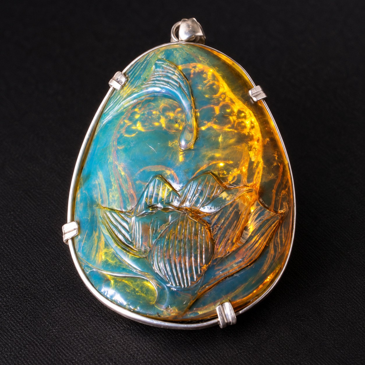 Premium sky blue Dominican amber sterling silver amber 19.6g buddah carving – photo 14