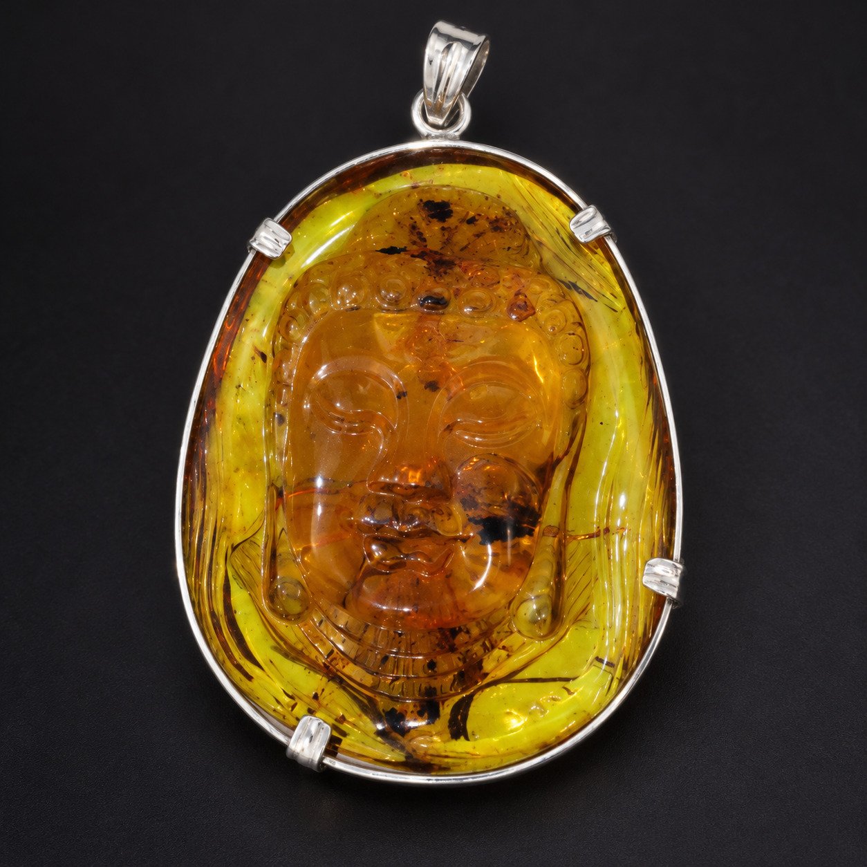 Premium sky blue Dominican amber sterling silver amber 19.6g buddah carving – photo 15