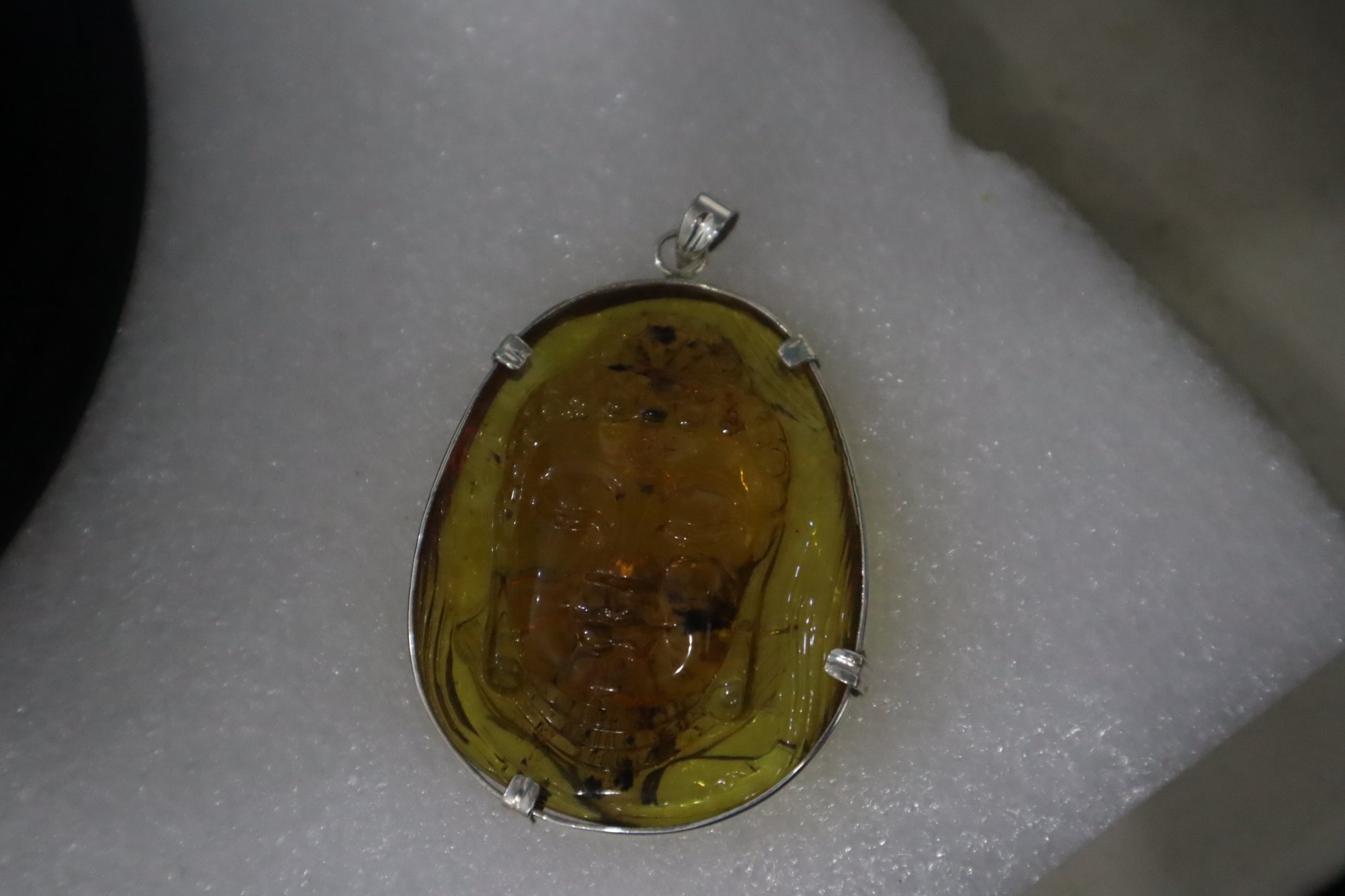 Premium sky blue Dominican amber sterling silver amber 19.6g buddah carving – photo 16