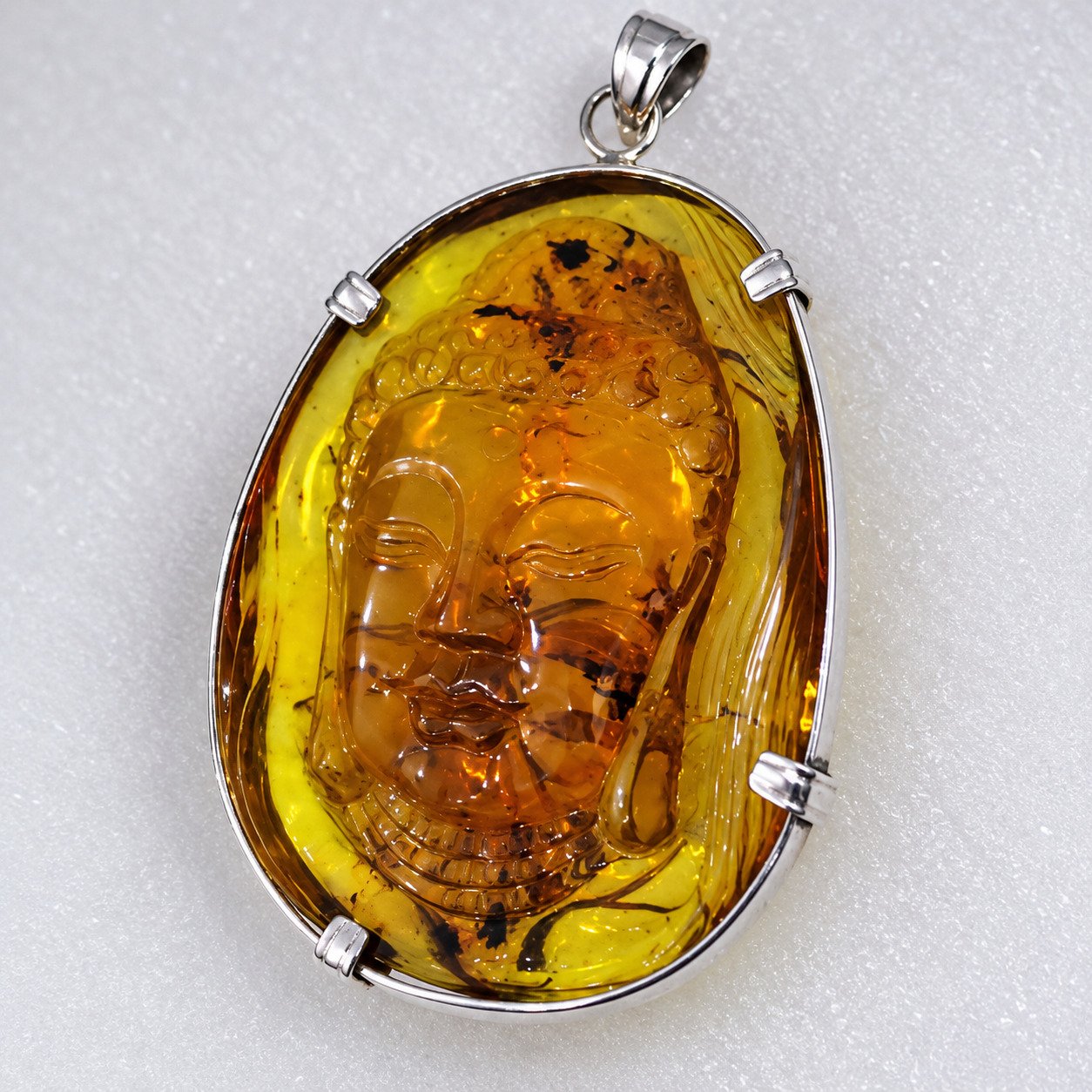 Premium sky blue Dominican amber sterling silver amber 19.6g buddah carving – photo 17