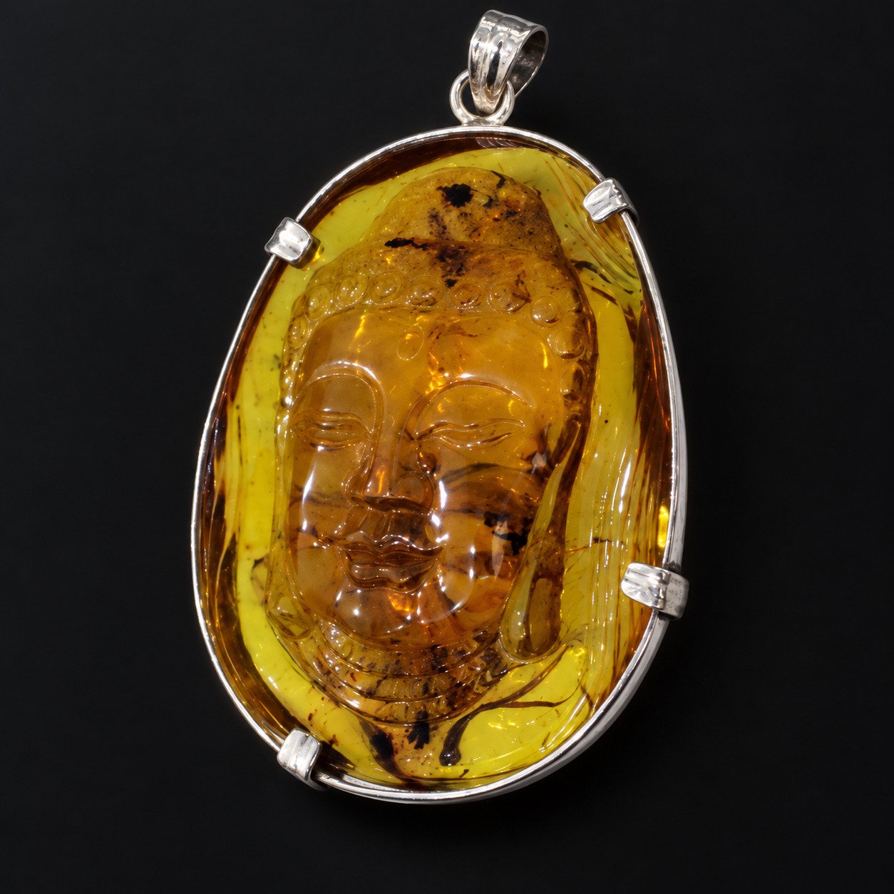 Premium sky blue Dominican amber sterling silver amber 19.6g buddah carving – photo 18
