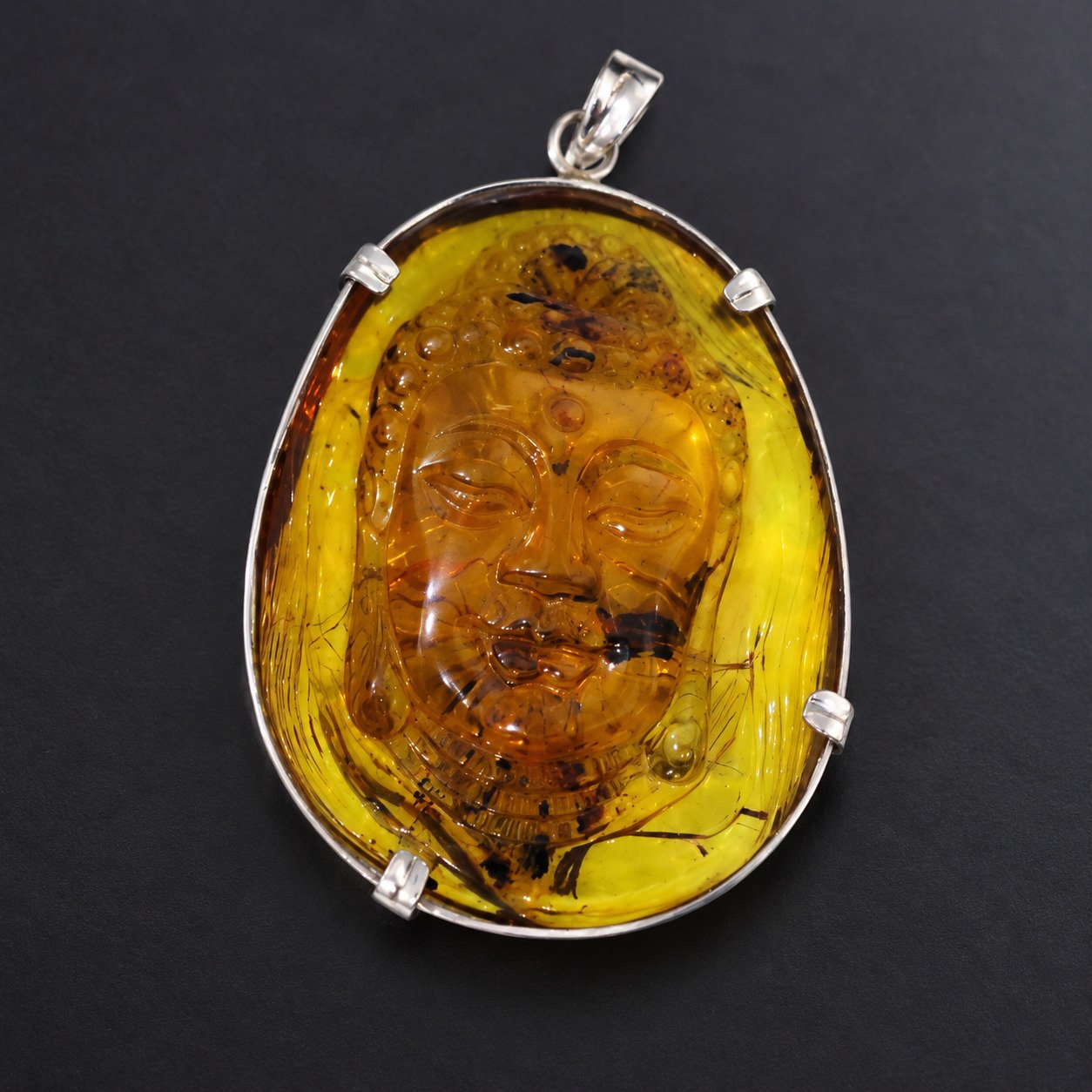 Premium sky blue Dominican amber sterling silver amber 19.6g buddah carving – photo 19