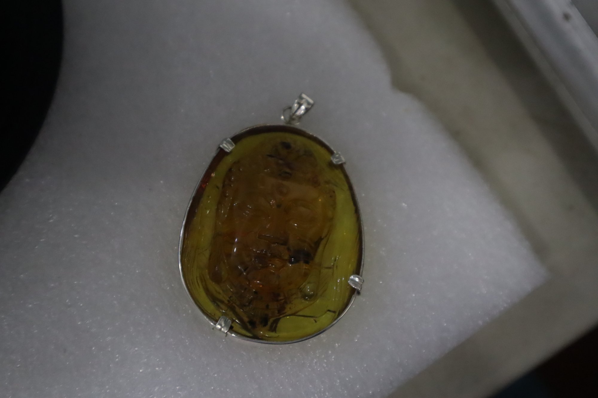 Premium sky blue Dominican amber sterling silver amber 19.6g buddah carving – photo 20