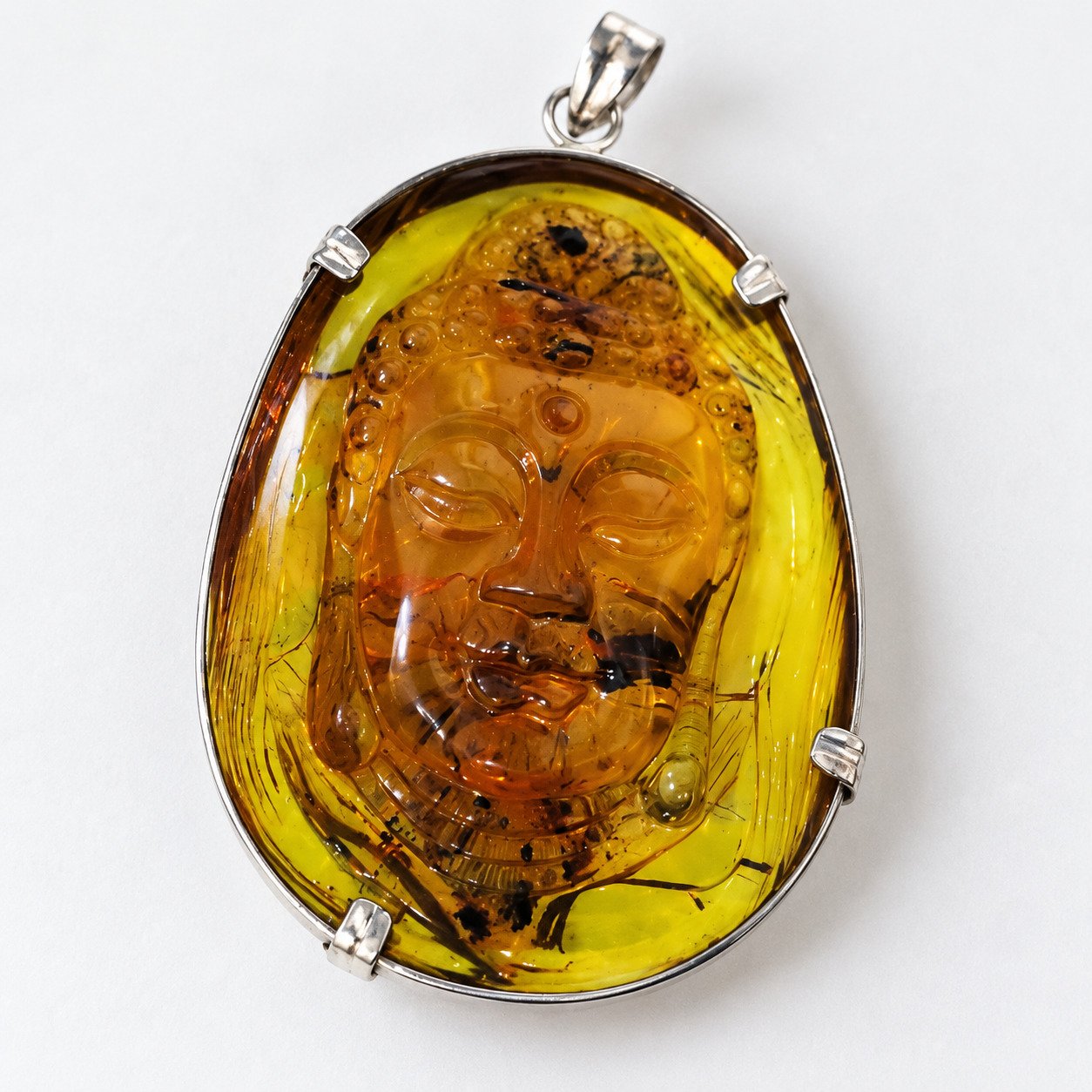 Premium sky blue Dominican amber sterling silver amber 19.6g buddah carving – photo 21