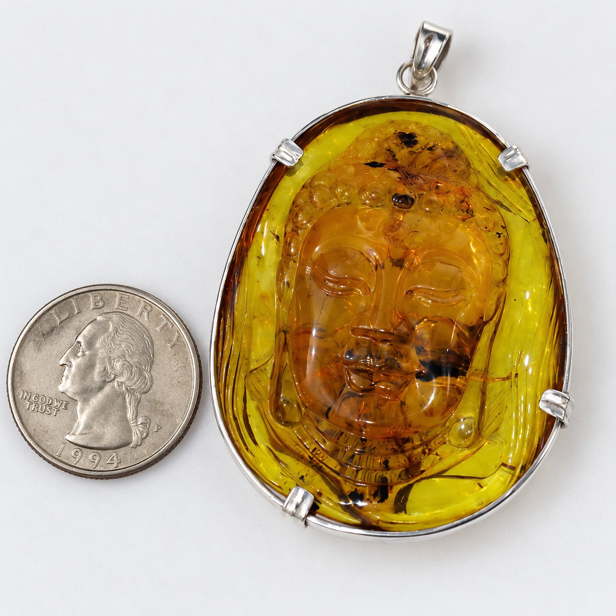 Premium sky blue Dominican amber sterling silver amber 19.6g buddah carving – photo 22