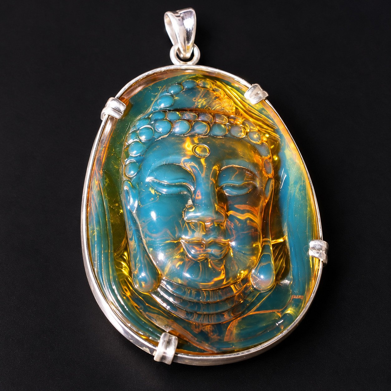 Premium sky blue Dominican amber sterling silver amber 19.6g buddah carving – photo 28