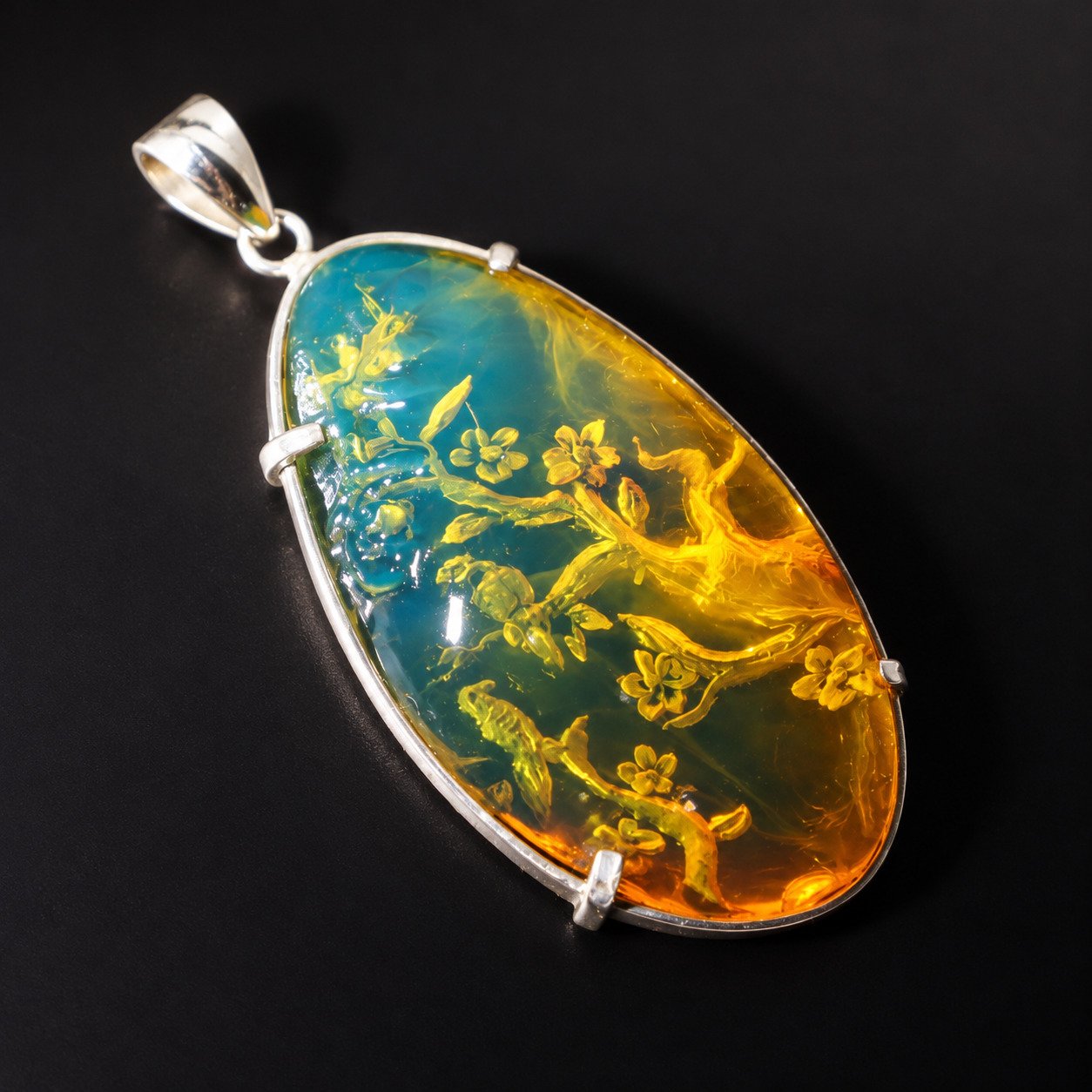 Premium sky blue Dominican amber sterling silver amber 7.5g Buddah Carving