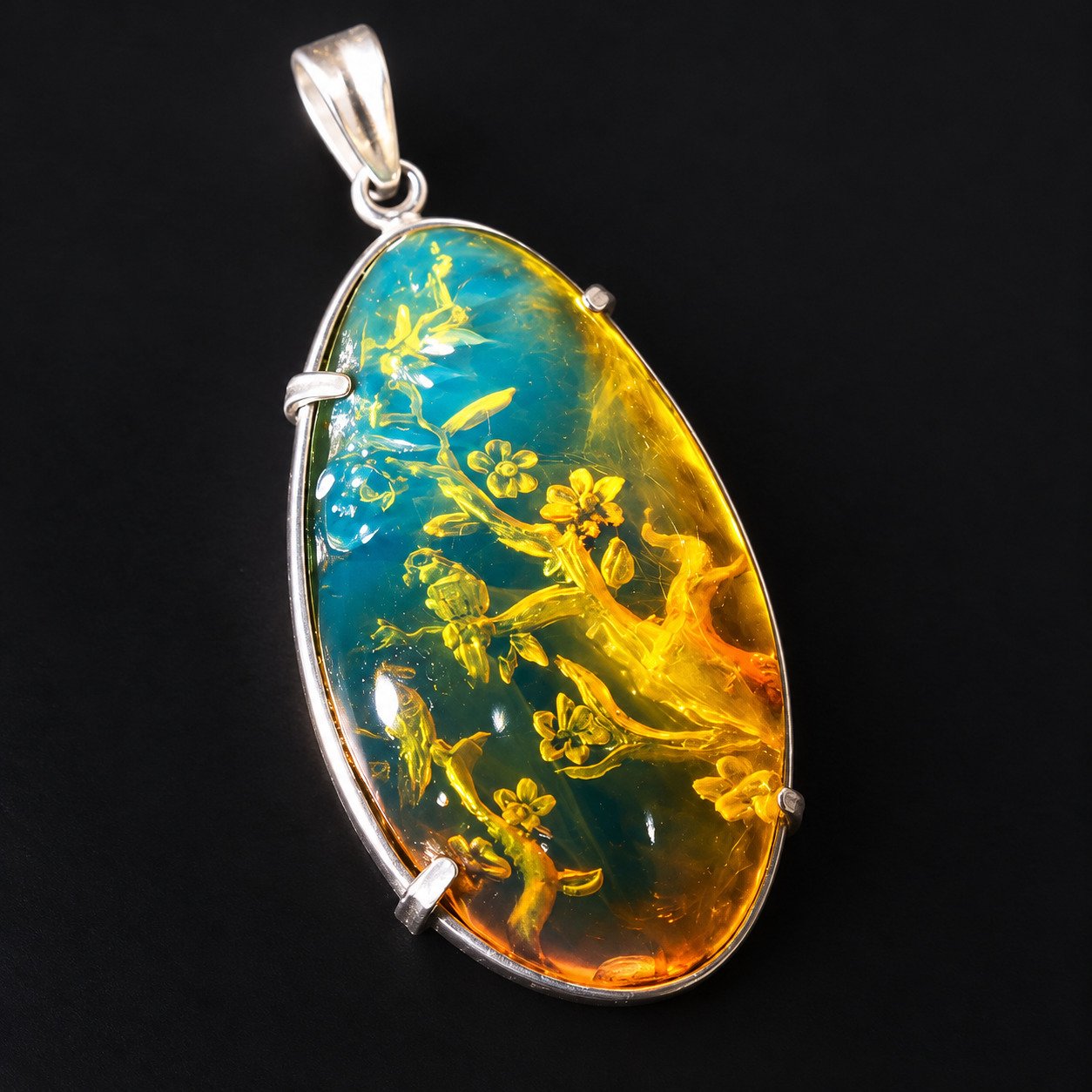 Premium sky blue Dominican amber sterling silver amber 7.5g Buddah Carving – photo 2