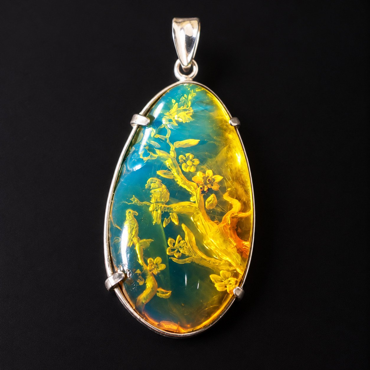 Premium sky blue Dominican amber sterling silver amber 7.5g Buddah Carving – photo 3