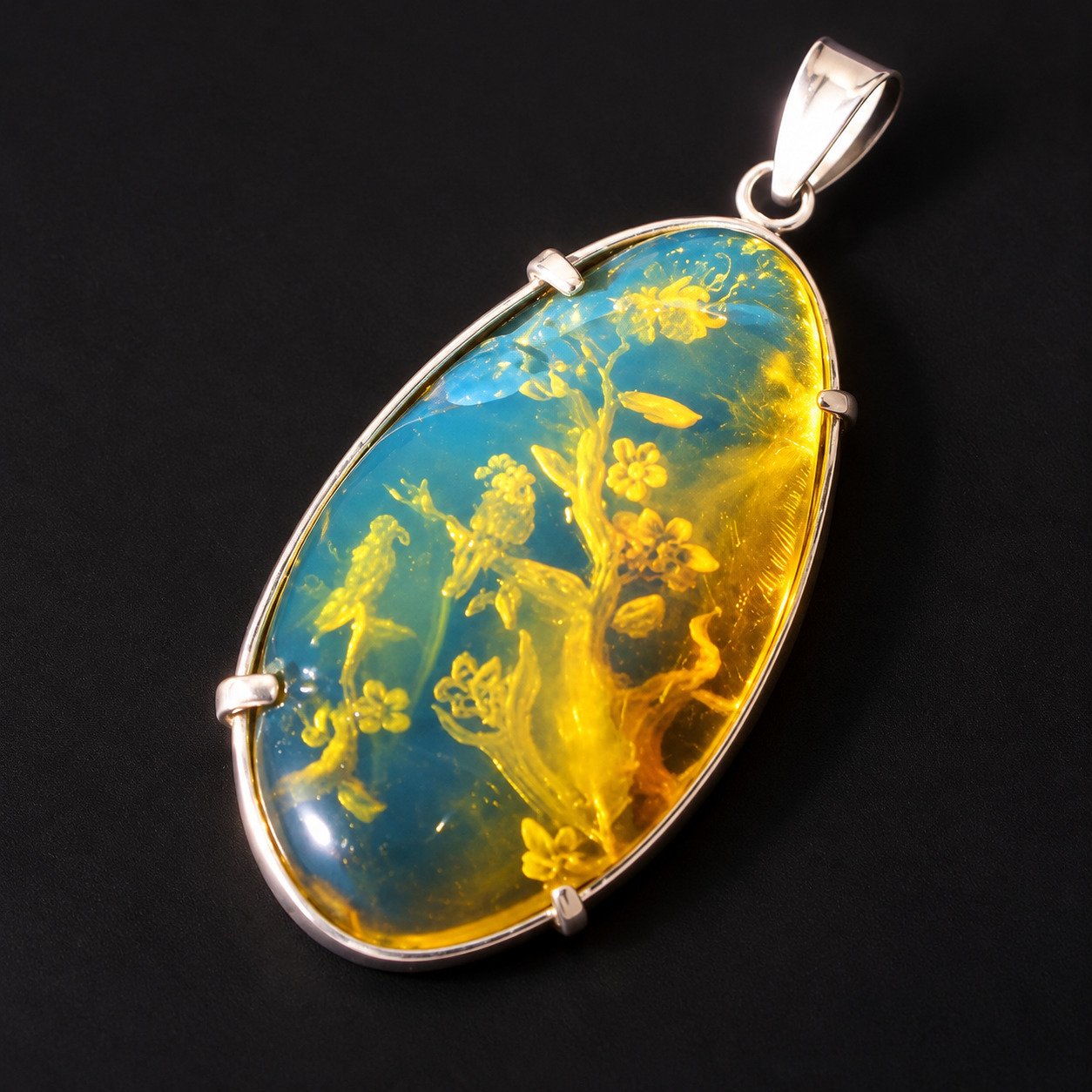 Premium sky blue Dominican amber sterling silver amber 7.5g Buddah Carving – photo 4