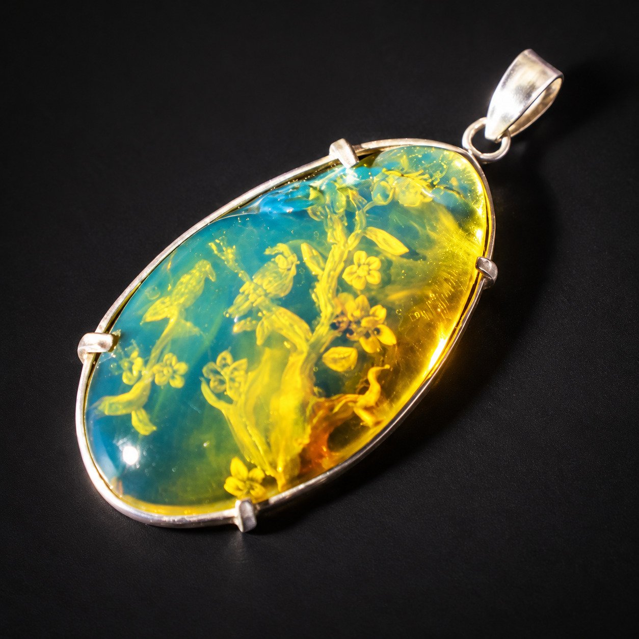 Premium sky blue Dominican amber sterling silver amber 7.5g Buddah Carving – photo 5