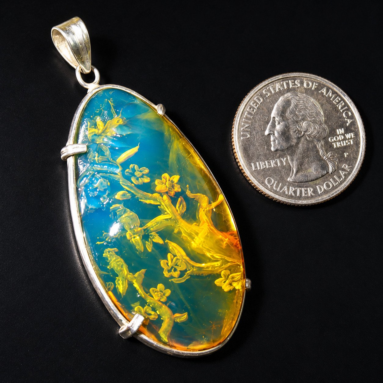 Premium sky blue Dominican amber sterling silver amber 7.5g Buddah Carving – photo 6