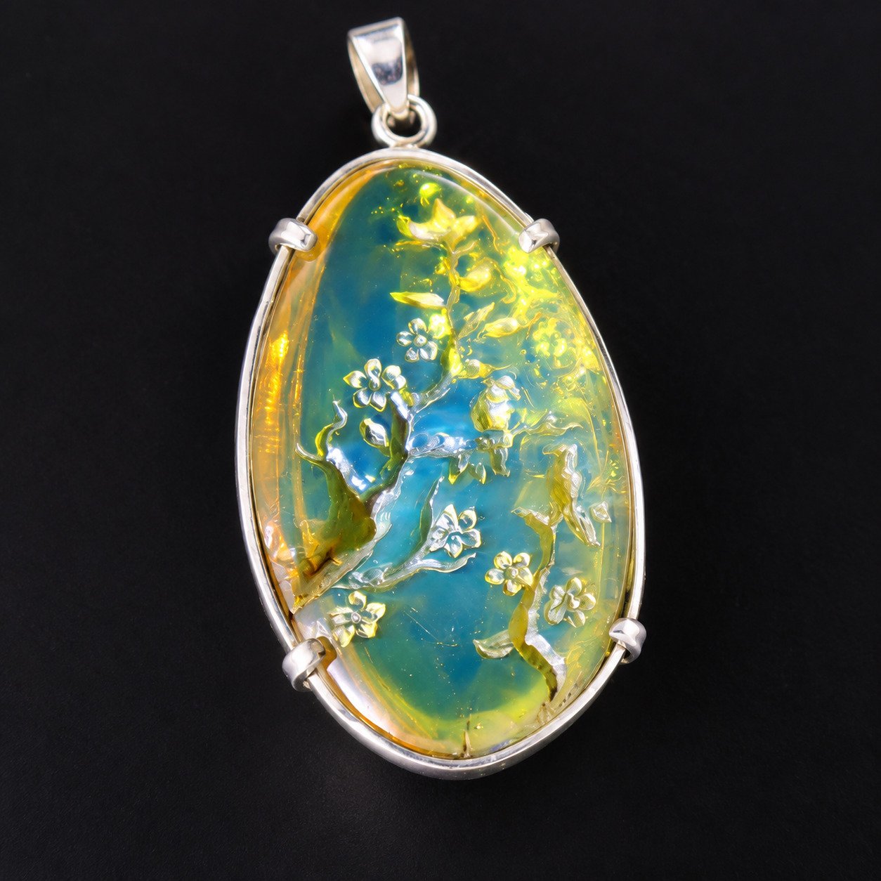 Premium sky blue Dominican amber sterling silver amber 7.5g Buddah Carving – photo 7