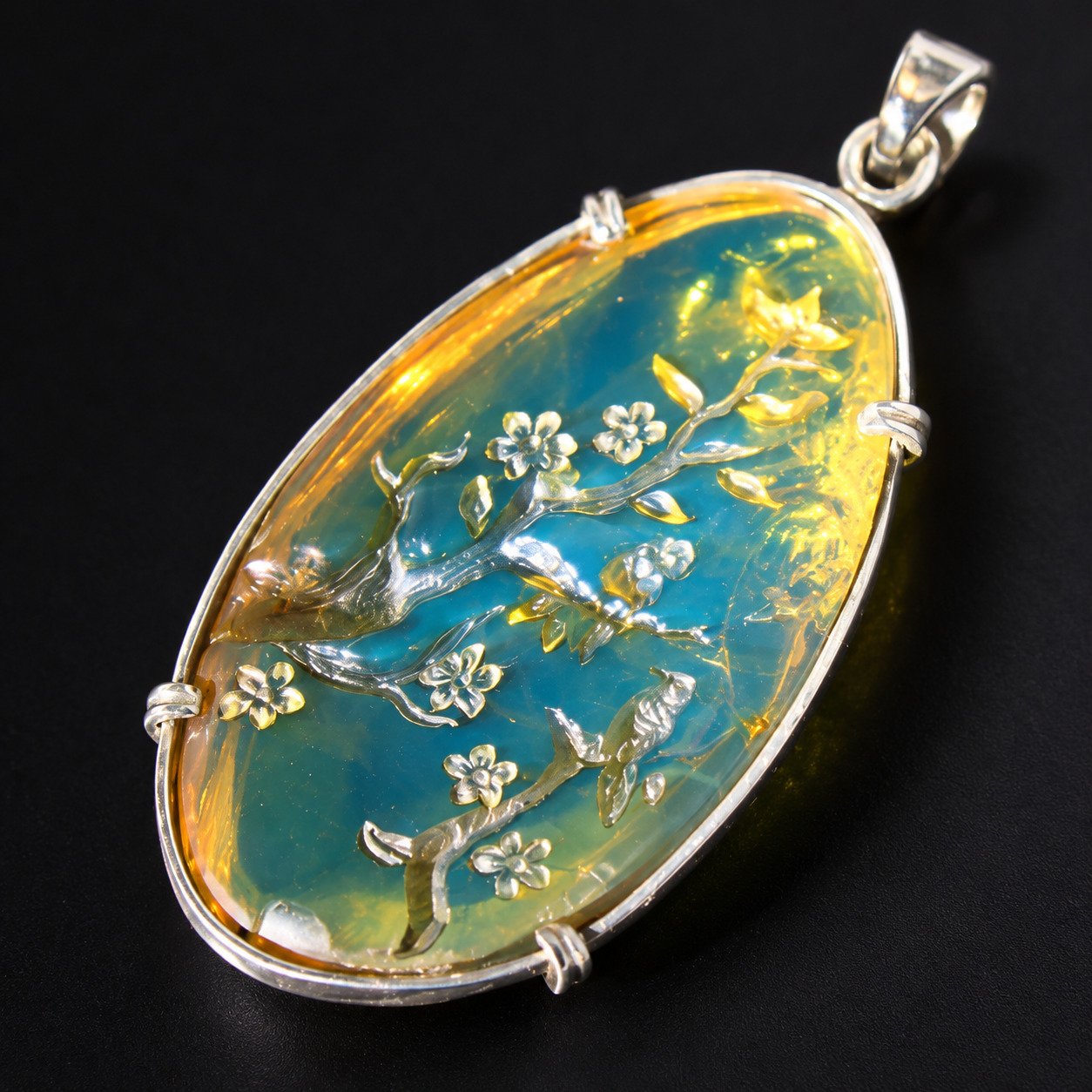Premium sky blue Dominican amber sterling silver amber 7.5g Buddah Carving – photo 8