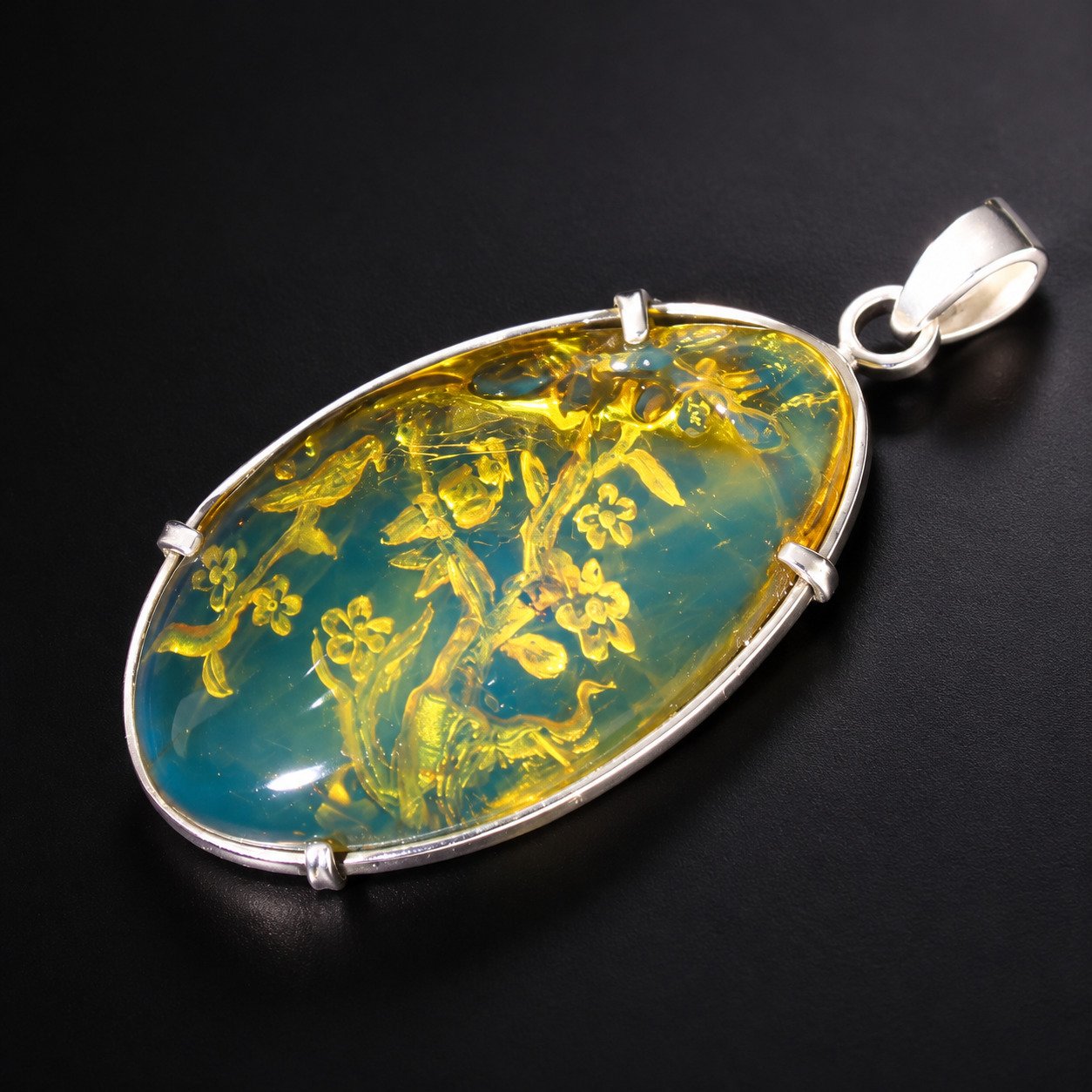 Premium sky blue Dominican amber sterling silver amber 7.5g Buddah Carving – photo 12