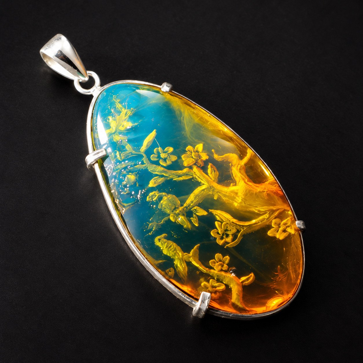 Premium sky blue Dominican amber sterling silver amber 7.5g Buddah Carving – photo 13