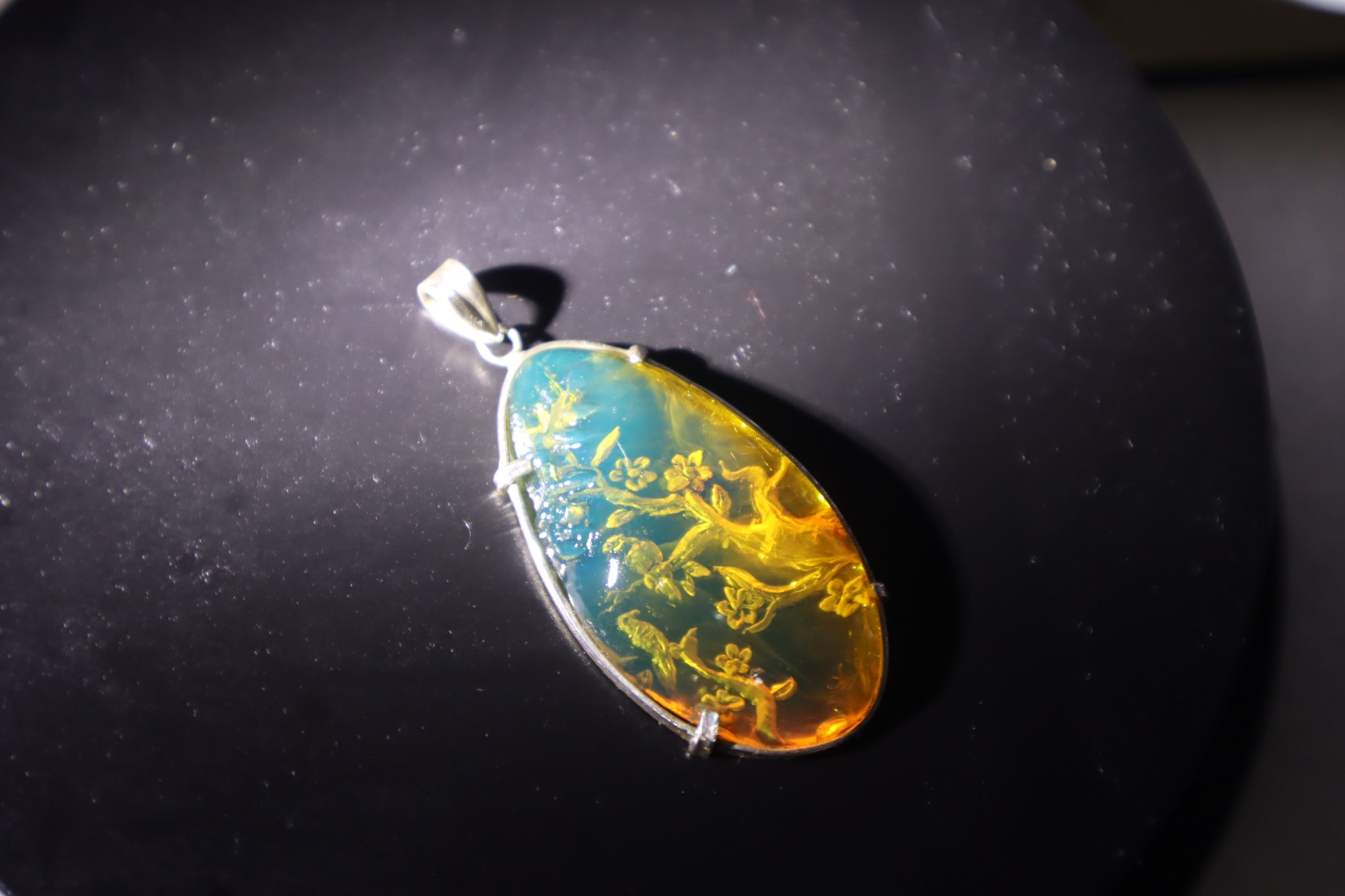 Premium sky blue Dominican amber sterling silver amber 7.5g Buddah Carving – photo 14