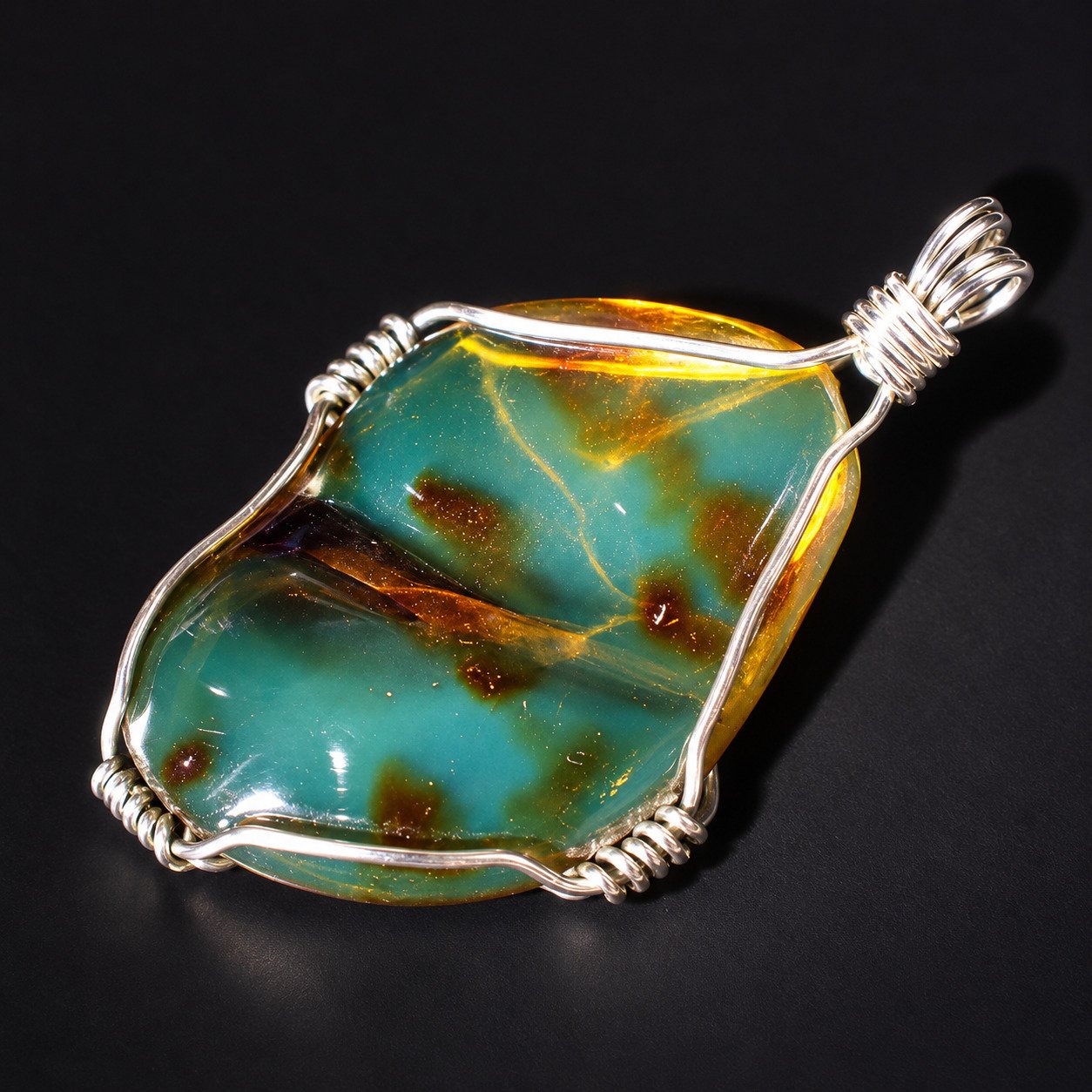 Authentic cognac blue Dominican amber sterling silver pendant 10.1g – photo 2