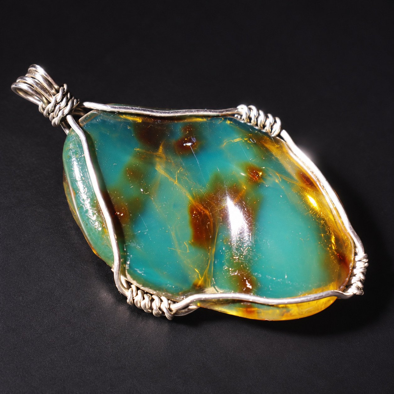 Authentic cognac blue Dominican amber sterling silver pendant 10.1g – photo 3