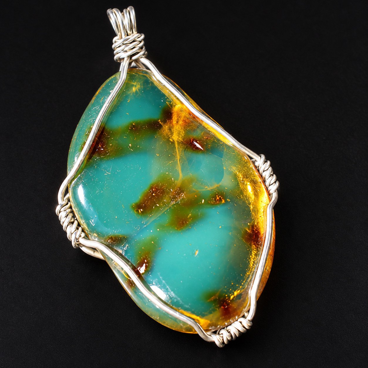 Authentic cognac blue Dominican amber sterling silver pendant 10.1g – photo 4