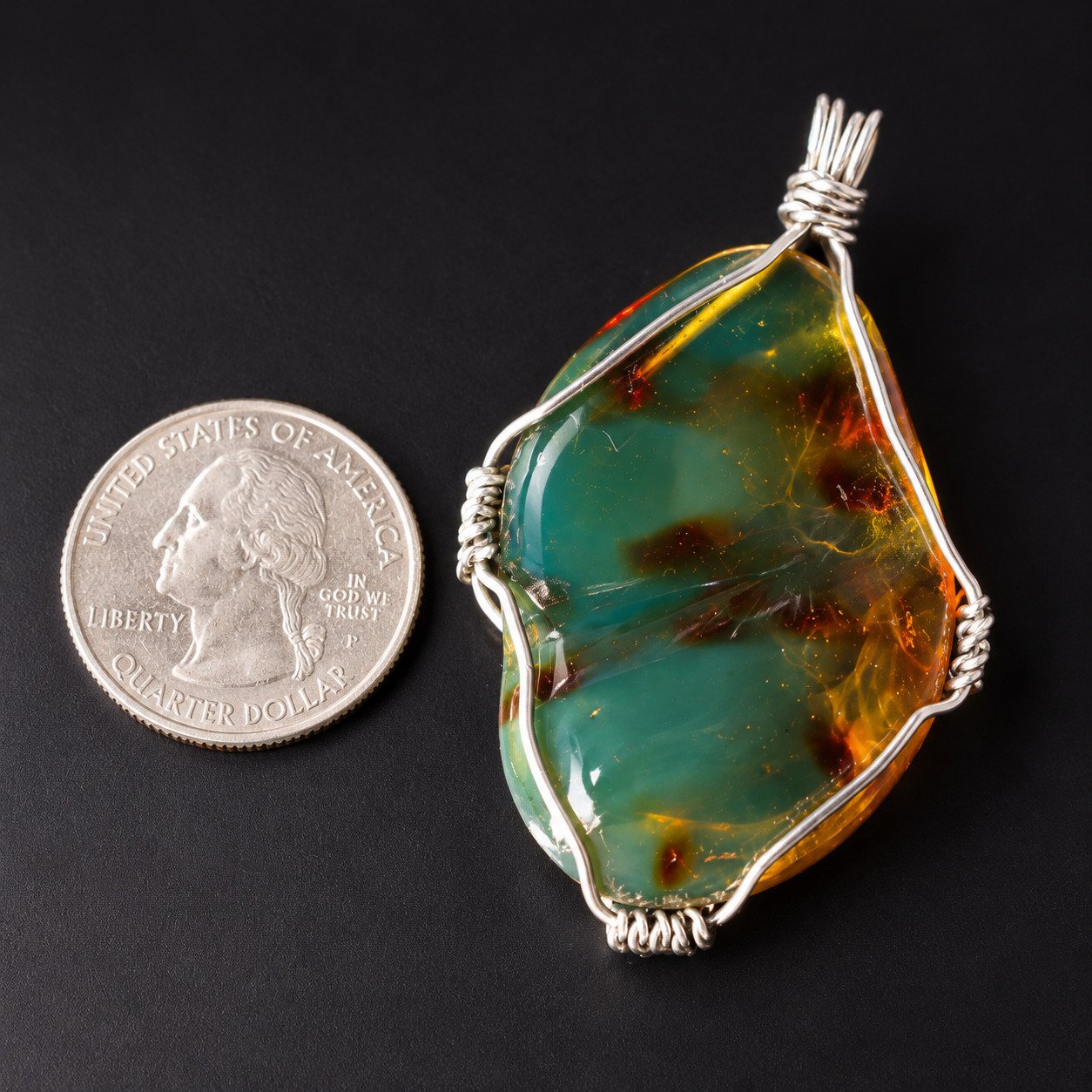 Authentic cognac blue Dominican amber sterling silver pendant 10.1g – photo 5