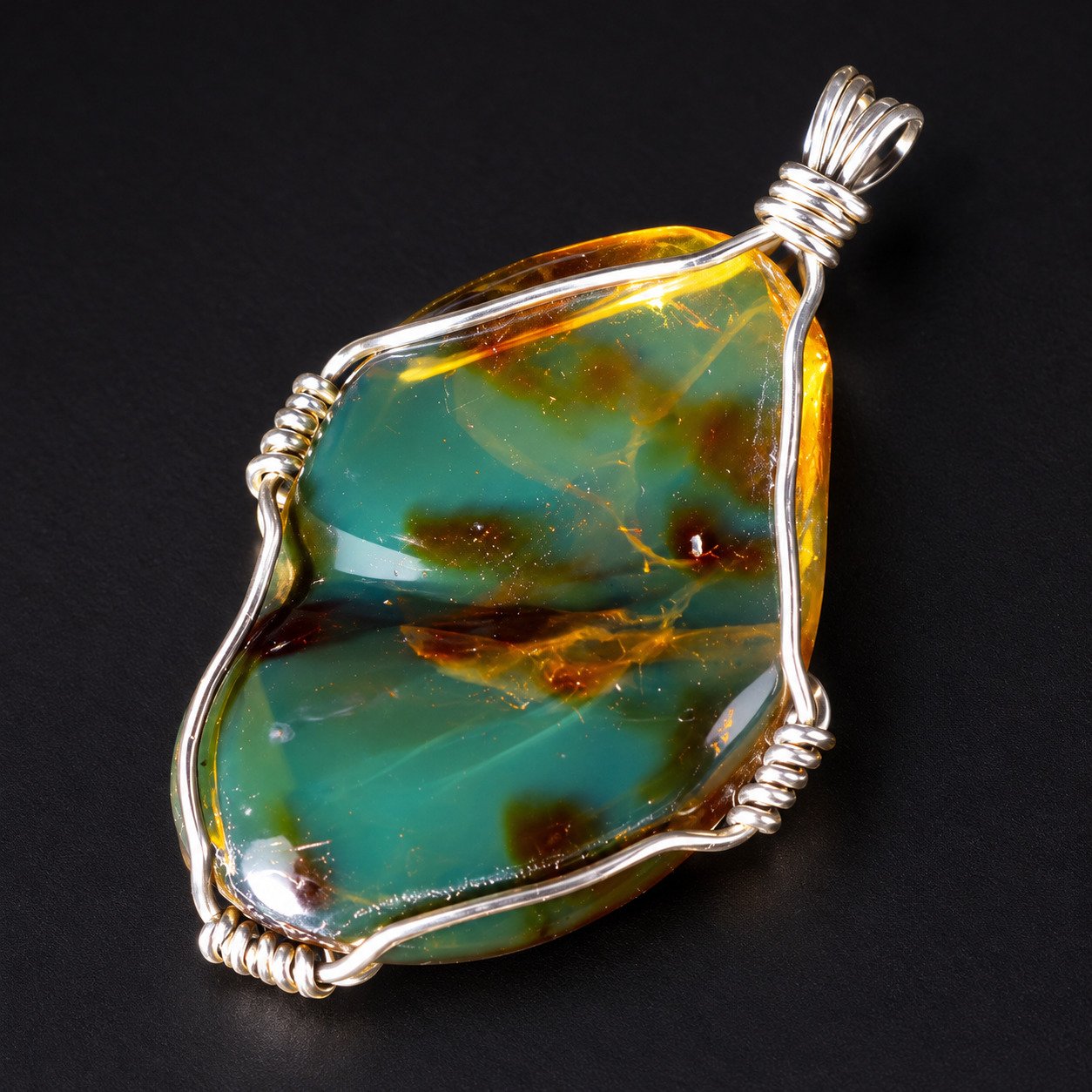 Authentic cognac blue Dominican amber sterling silver pendant 10.1g – photo 8