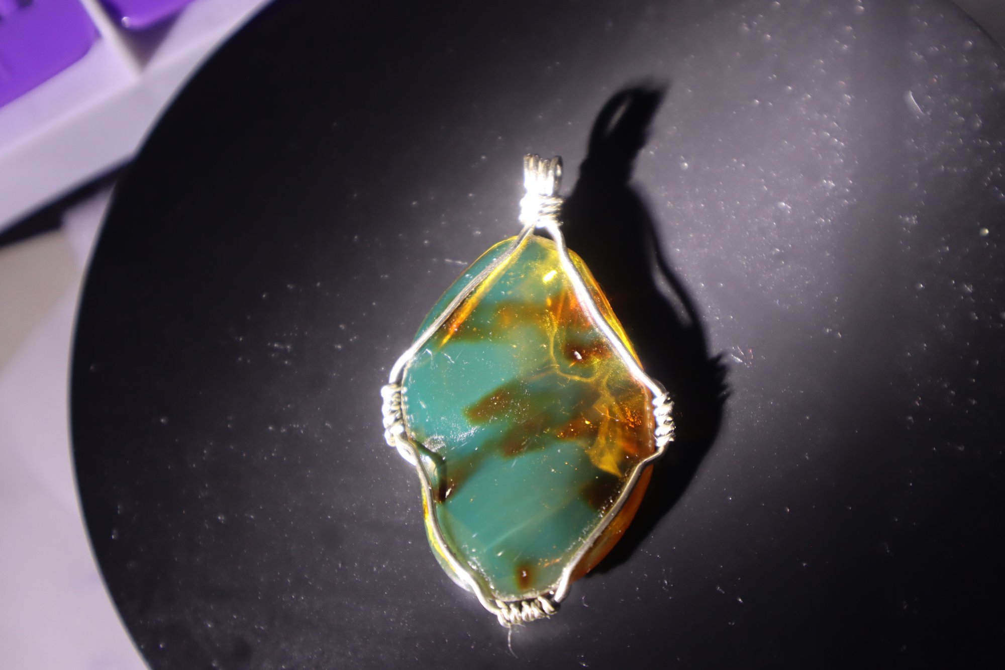 Authentic cognac blue Dominican amber sterling silver pendant 10.1g – photo 10