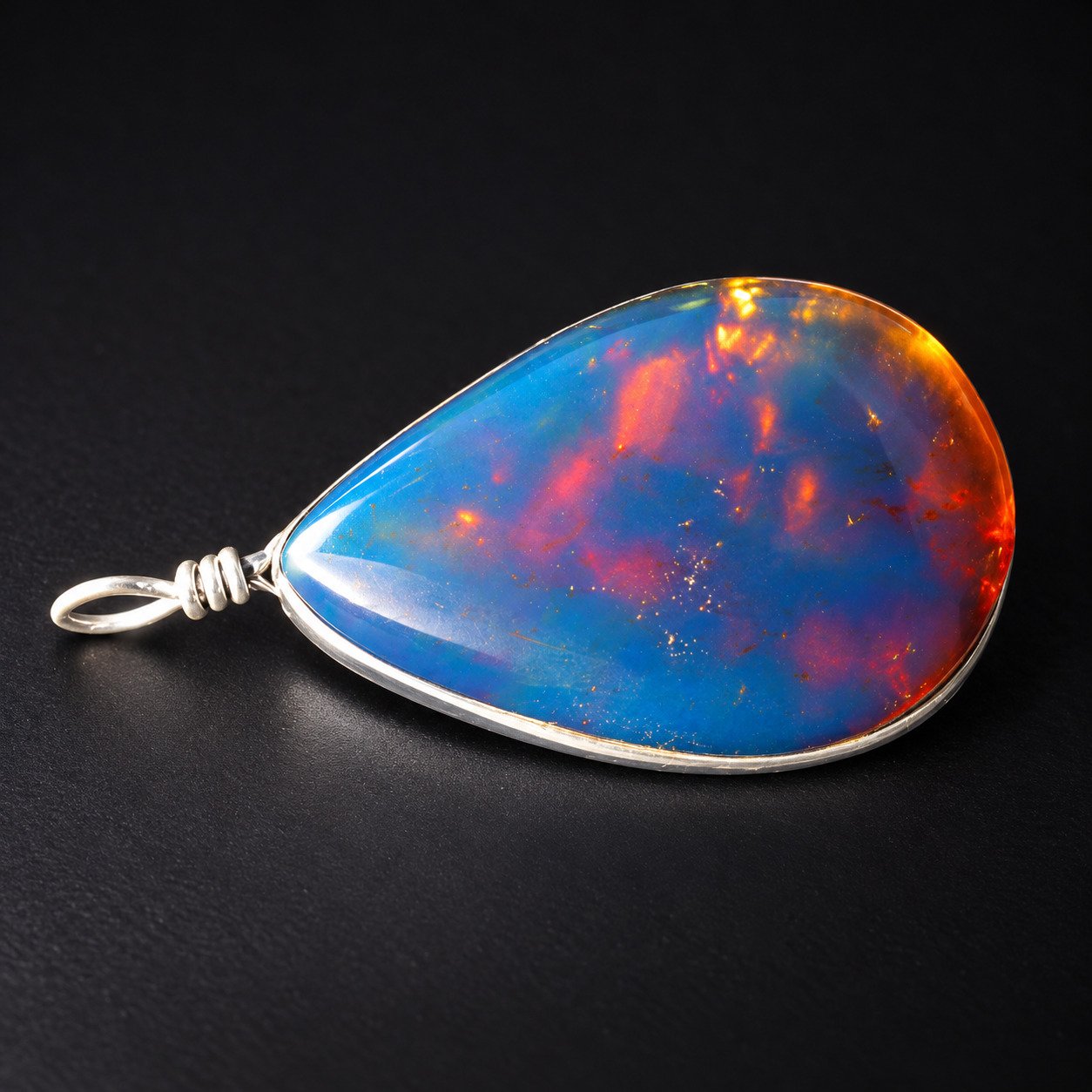 Natural clear volcanic blue amber sterling silver pendant 6.7g – photo 2