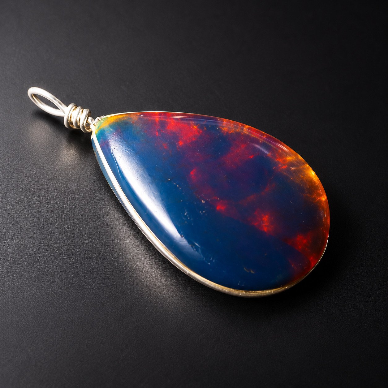 Natural clear volcanic blue amber sterling silver pendant 6.7g – photo 3